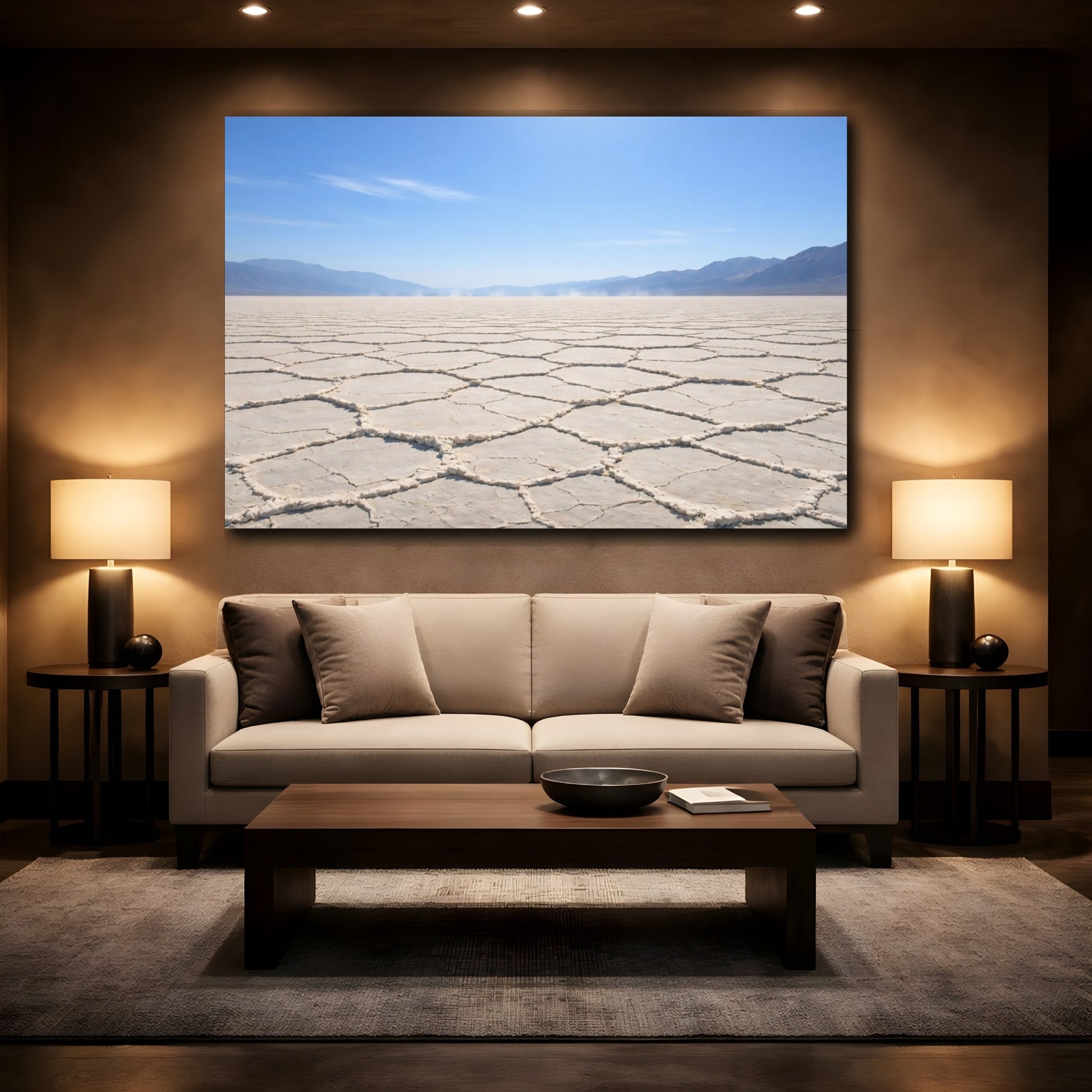 Mockup 2. Nature Salt Flats Salt Flats Landscape shown as stretched canvas wall art