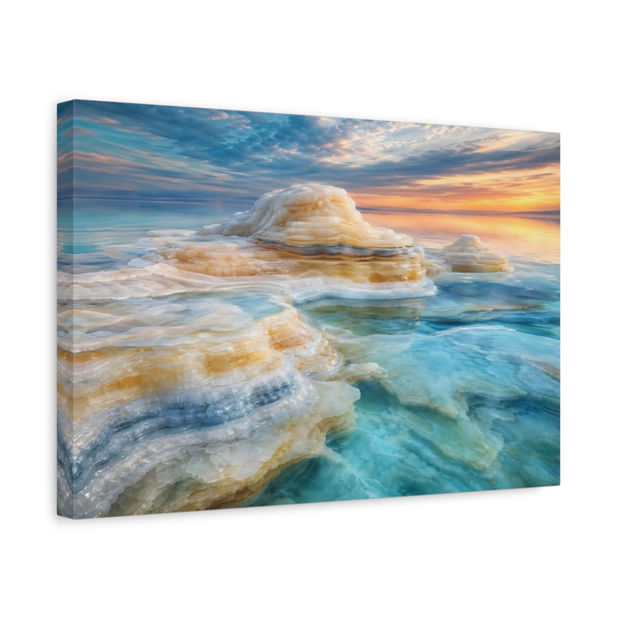 Side Mockup 4. Nature Salt Formations Blue Orange Salt shown as stretched canvas wall art