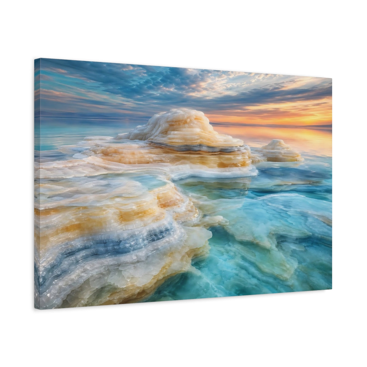 Side Mockup 2. Nature Salt Formations Blue Orange Salt shown as stretched canvas wall art
