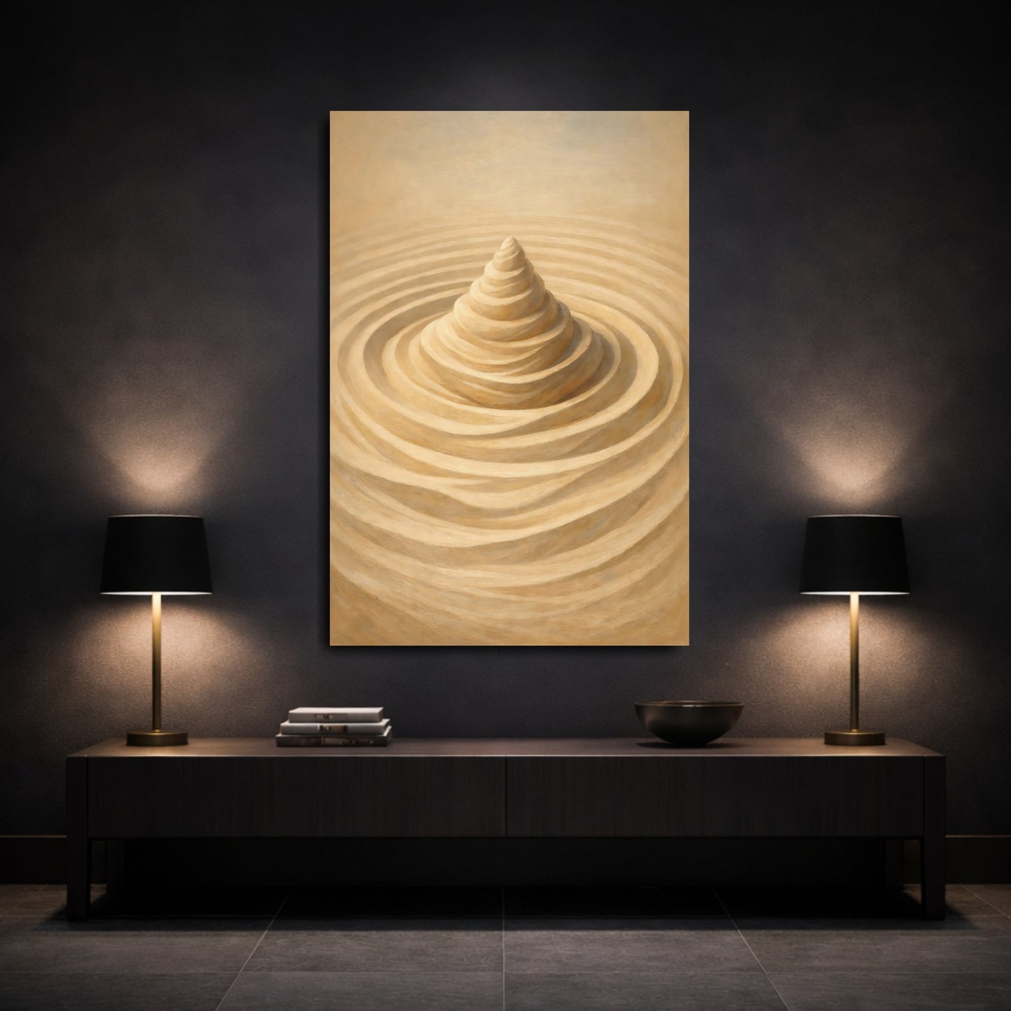 Mockup 2. Nature Sand Cone Beige Sand Cone shown as stretched canvas wall art