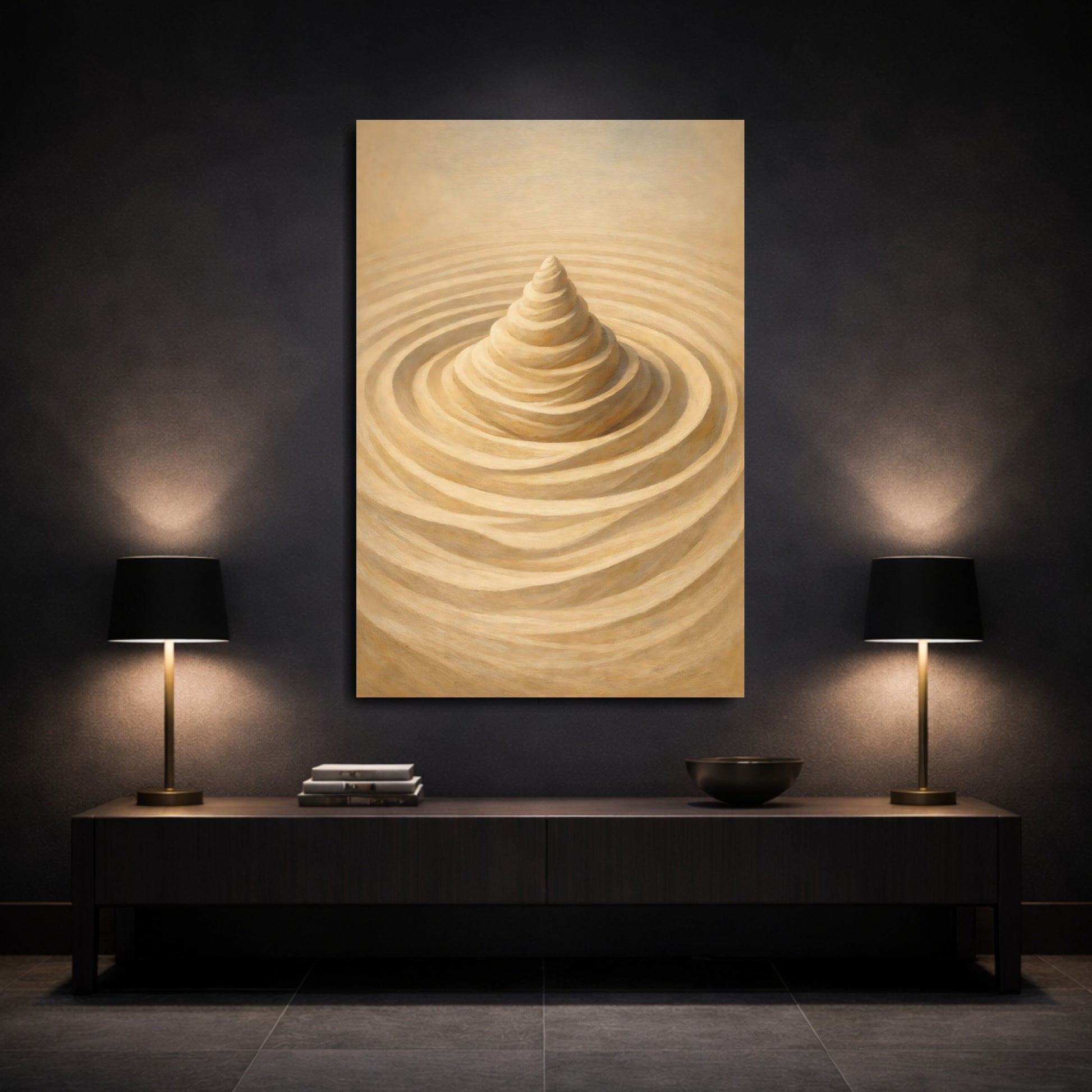 Mockup 2. Nature Sand Cone Beige Sand Cone shown as stretched canvas wall art
