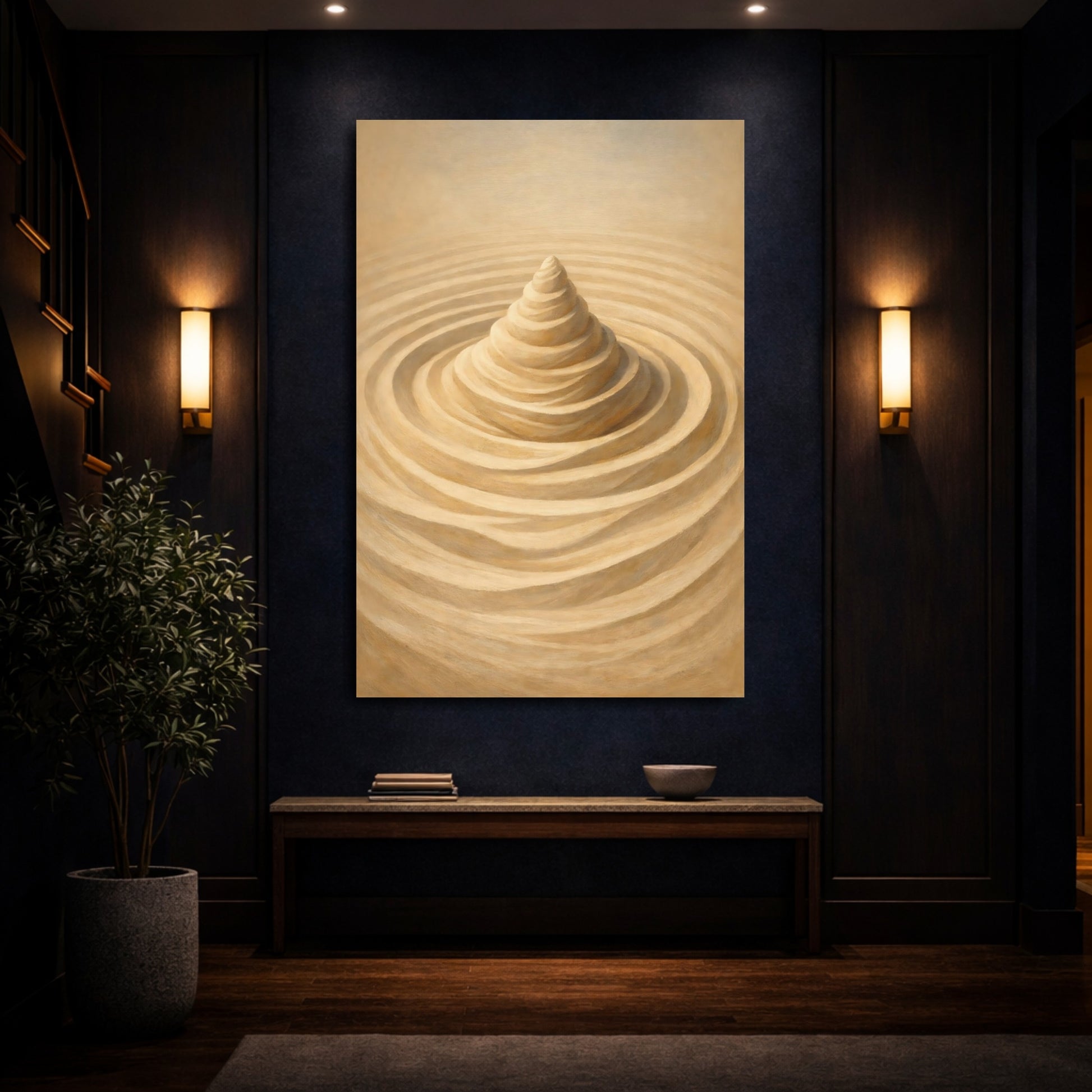 Mockup 3. Nature Sand Cone Beige Sand Cone shown as stretched canvas wall art