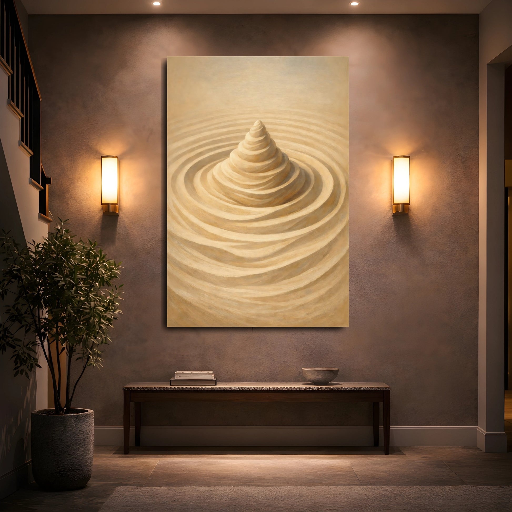 Mockup 4. Nature Sand Cone Beige Sand Cone shown as stretched canvas wall art