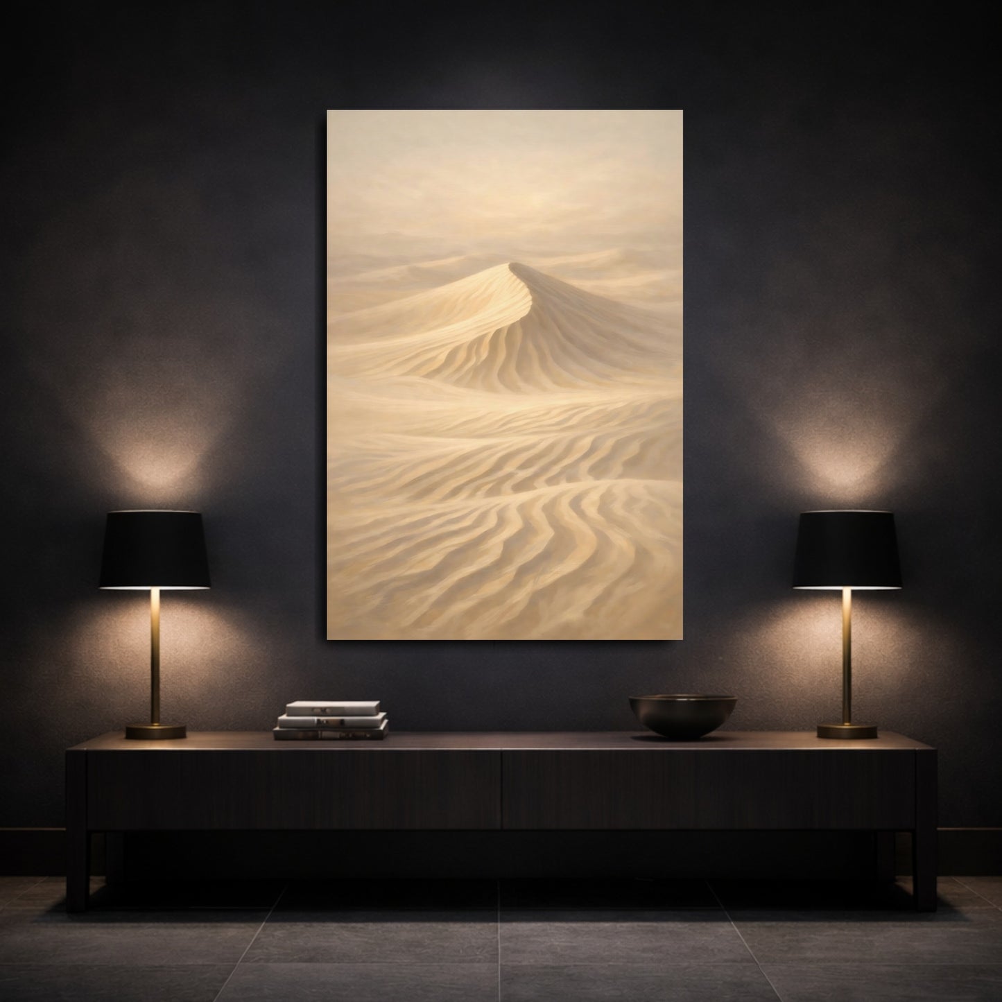 Mockup 2. Nature Sand Dune Beige And Tan shown as stretched canvas wall art