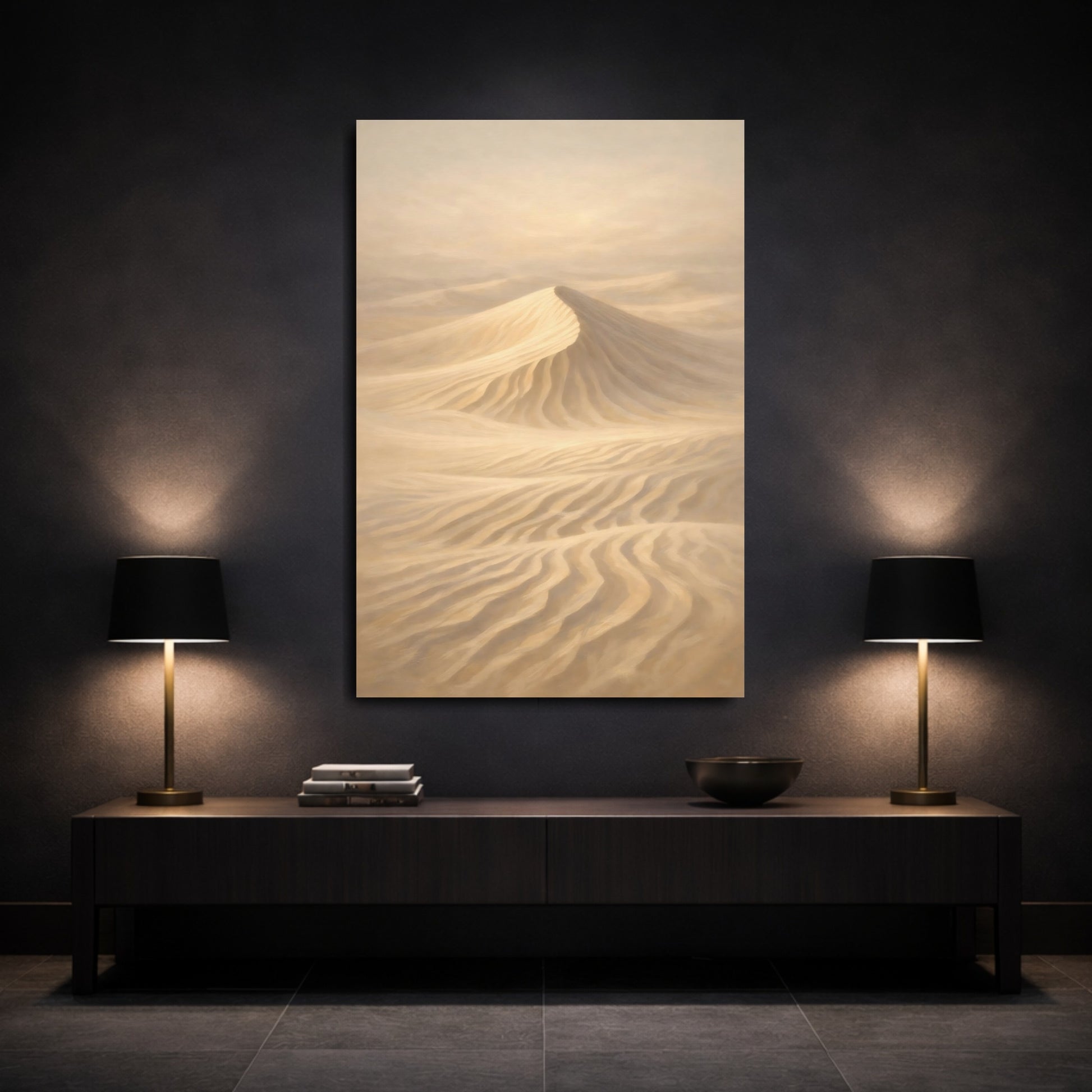 Mockup 2. Nature Sand Dune Beige And Tan shown as stretched canvas wall art