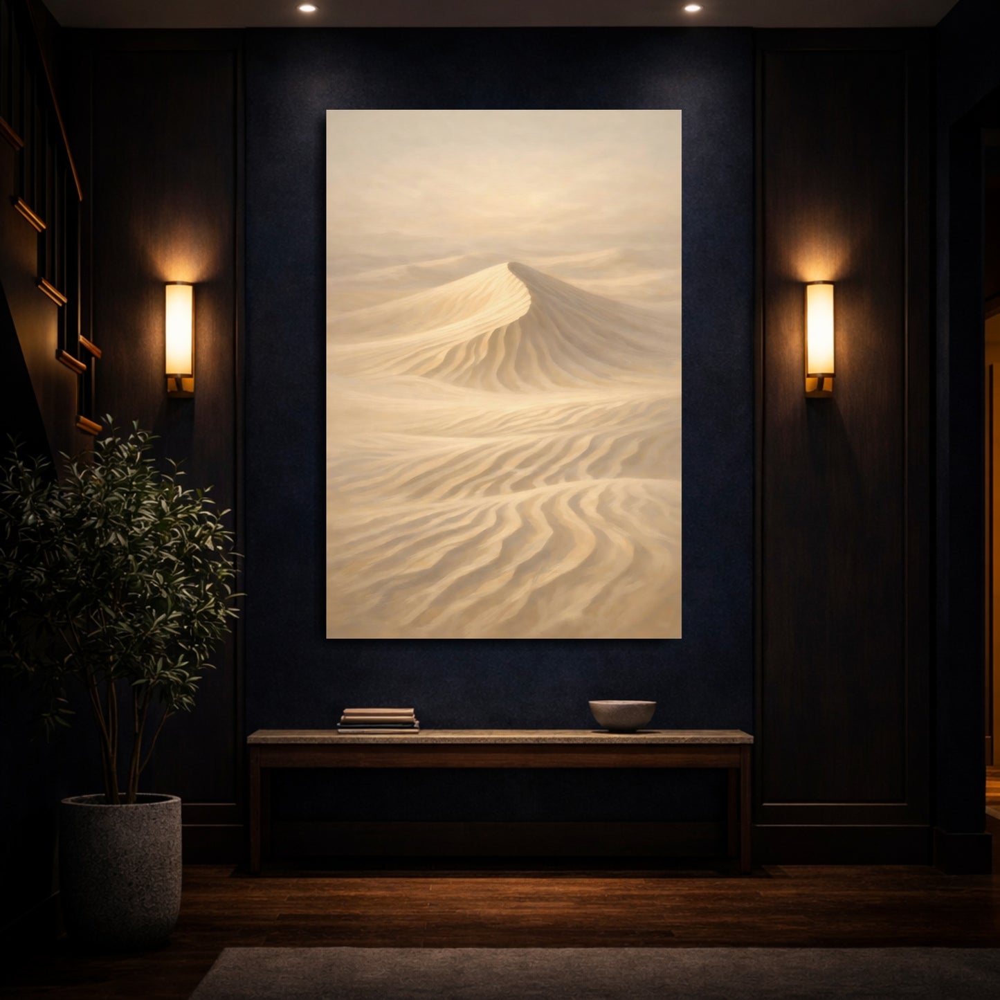 Mockup 3. Nature Sand Dune Beige And Tan shown as stretched canvas wall art
