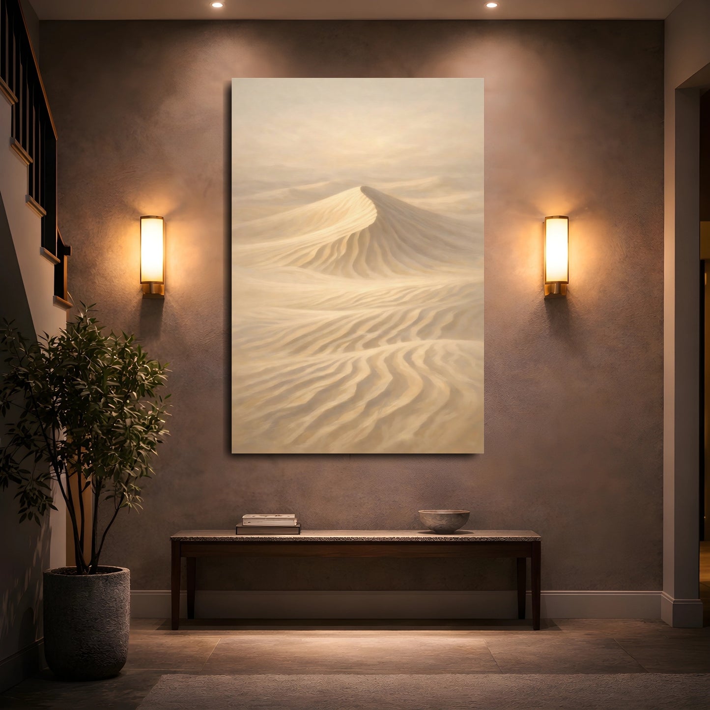 Mockup 4. Nature Sand Dune Beige And Tan shown as stretched canvas wall art