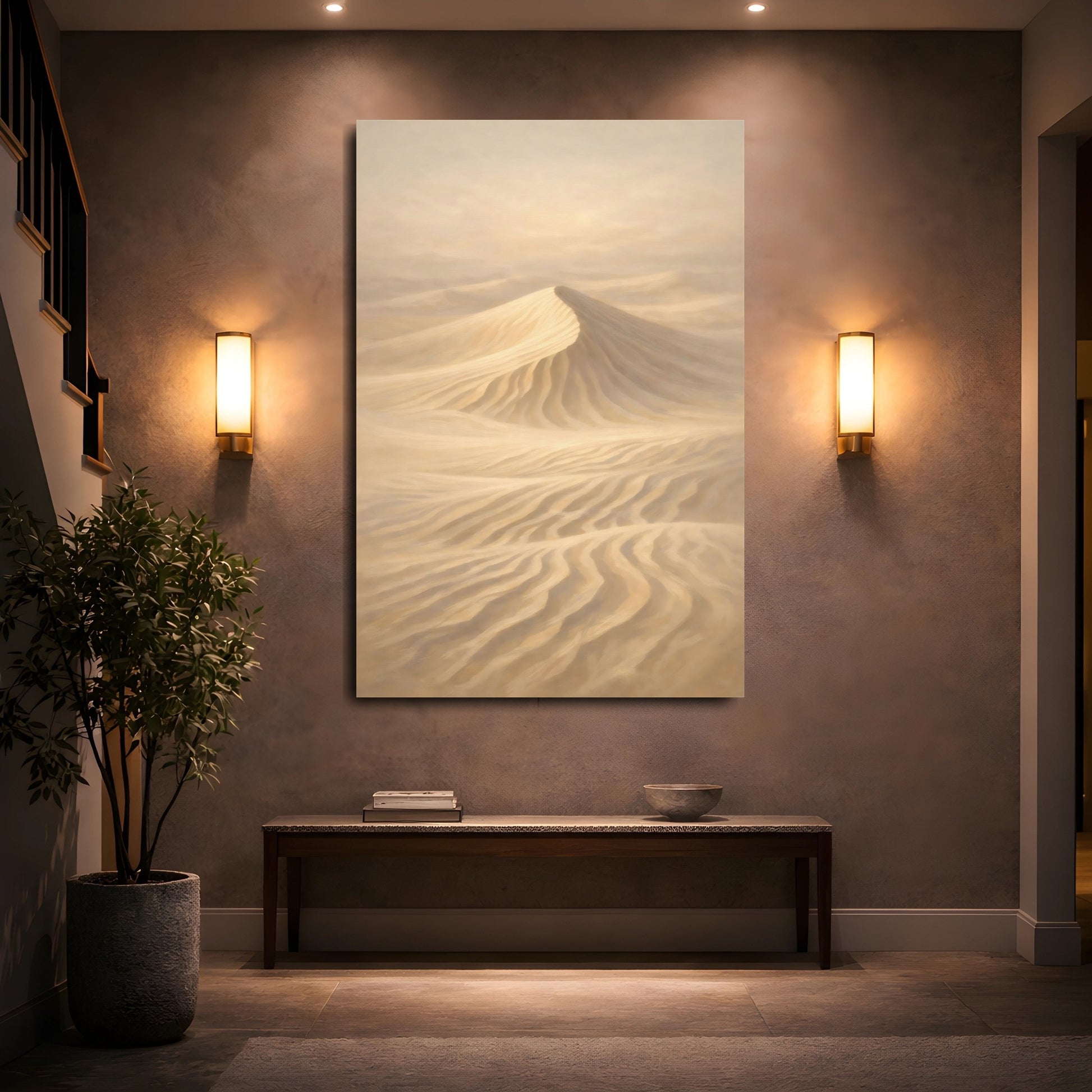Mockup 4. Nature Sand Dune Beige And Tan shown as stretched canvas wall art