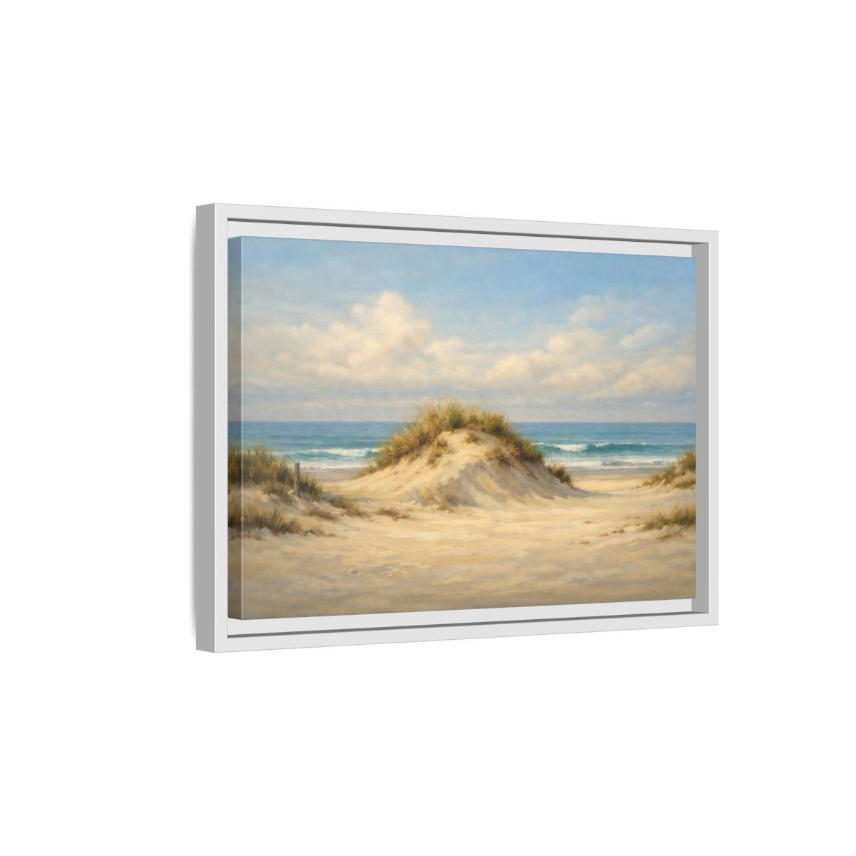 Side Mockup 4. Nature Sand Dune Blue And Sand shown as stretched canvas wall art
