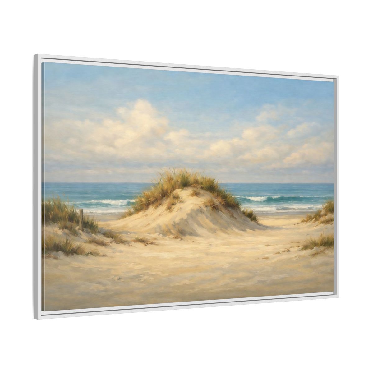 Side Mockup 7. Nature Sand Dune Blue And Sand shown as stretched canvas wall art