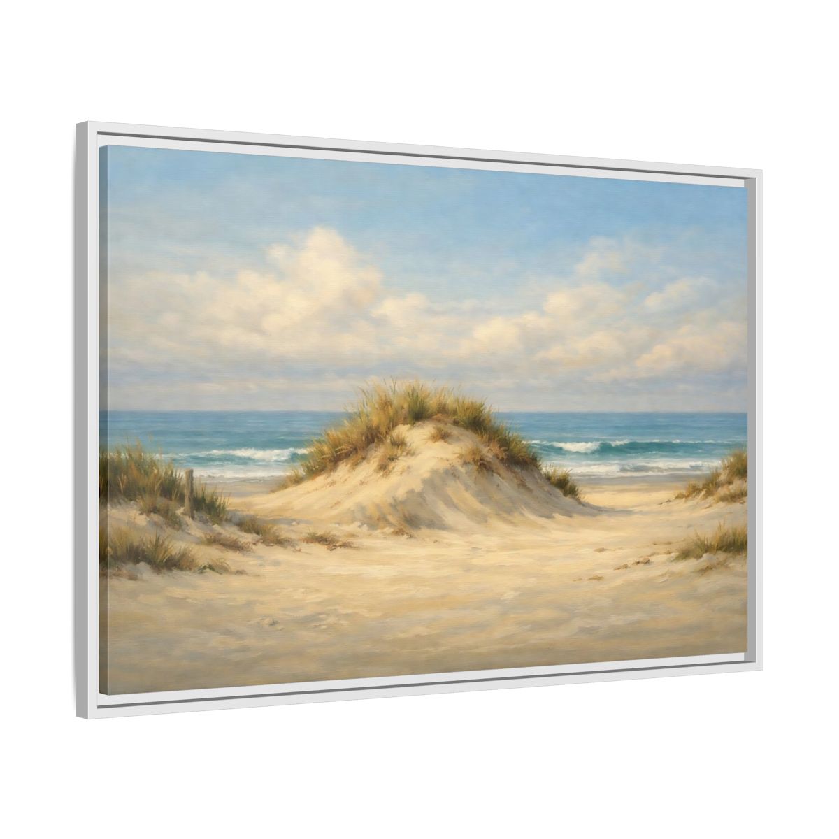 Side Mockup 8. Nature Sand Dune Blue And Sand shown as stretched canvas wall art