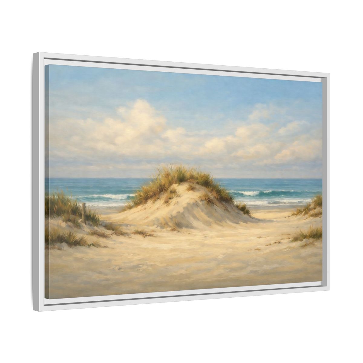 Side Mockup 10. Nature Sand Dune Blue And Sand shown as stretched canvas wall art