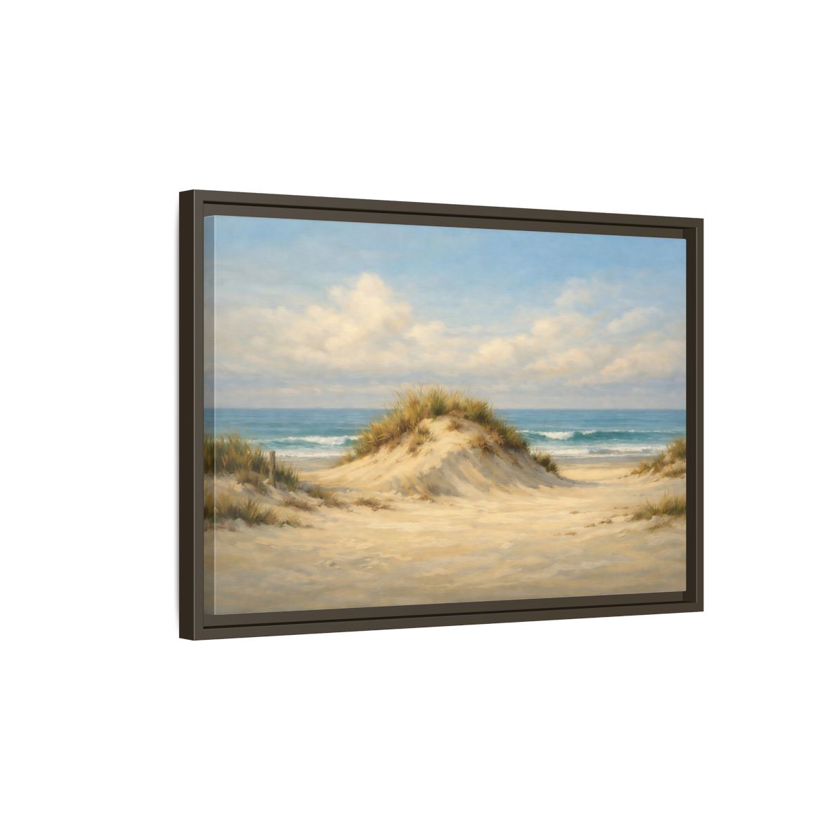 Side Mockup 2. Nature Sand Dune Blue And Sand shown as stretched canvas wall art