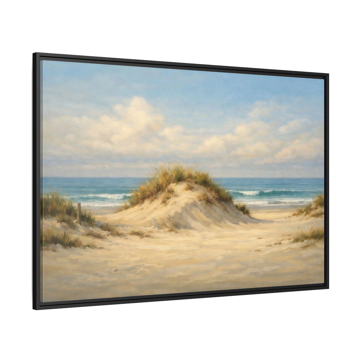 Side Mockup 12. Nature Sand Dune Blue And Sand shown as stretched canvas wall art