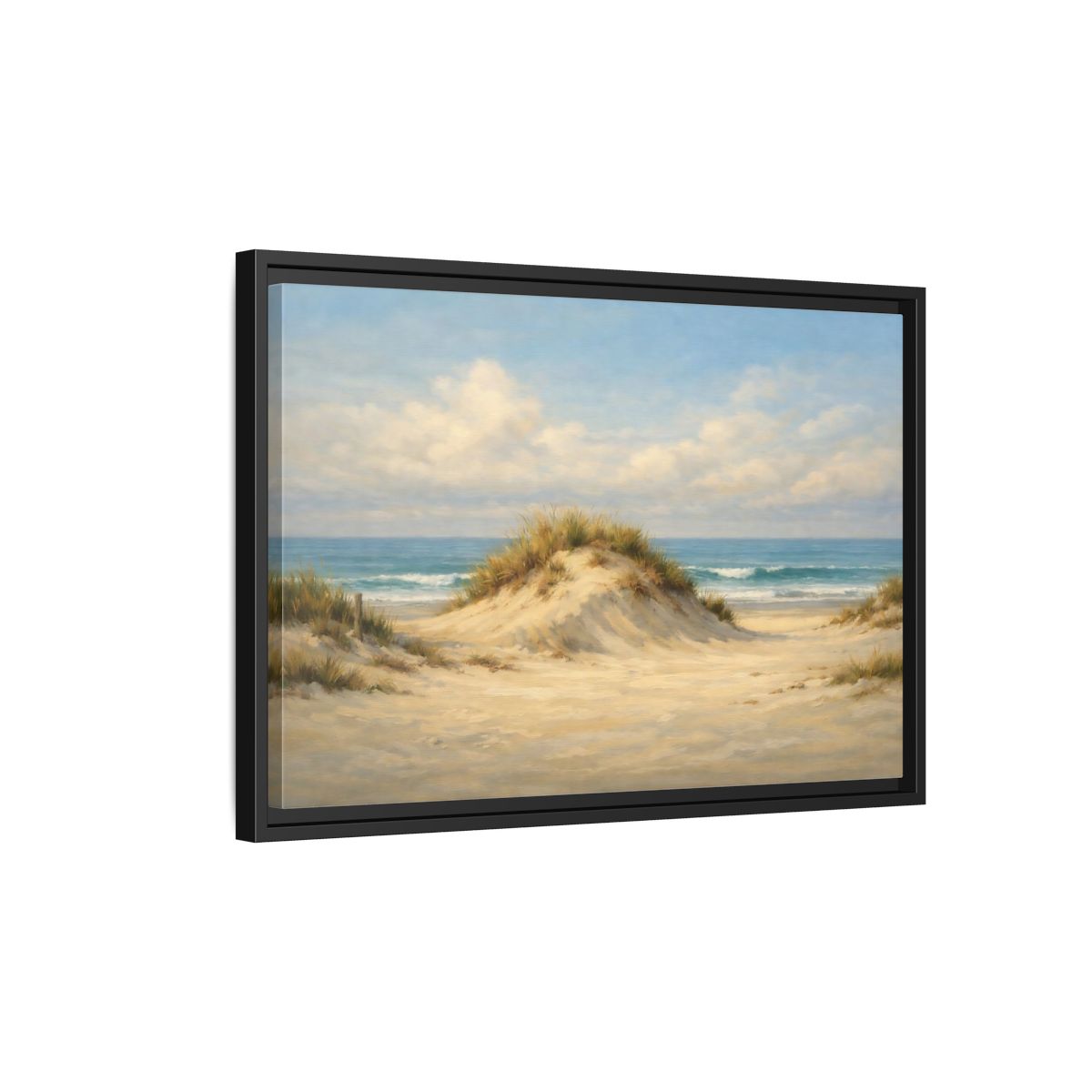Side Mockup 3. Nature Sand Dune Blue And Sand shown as stretched canvas wall art