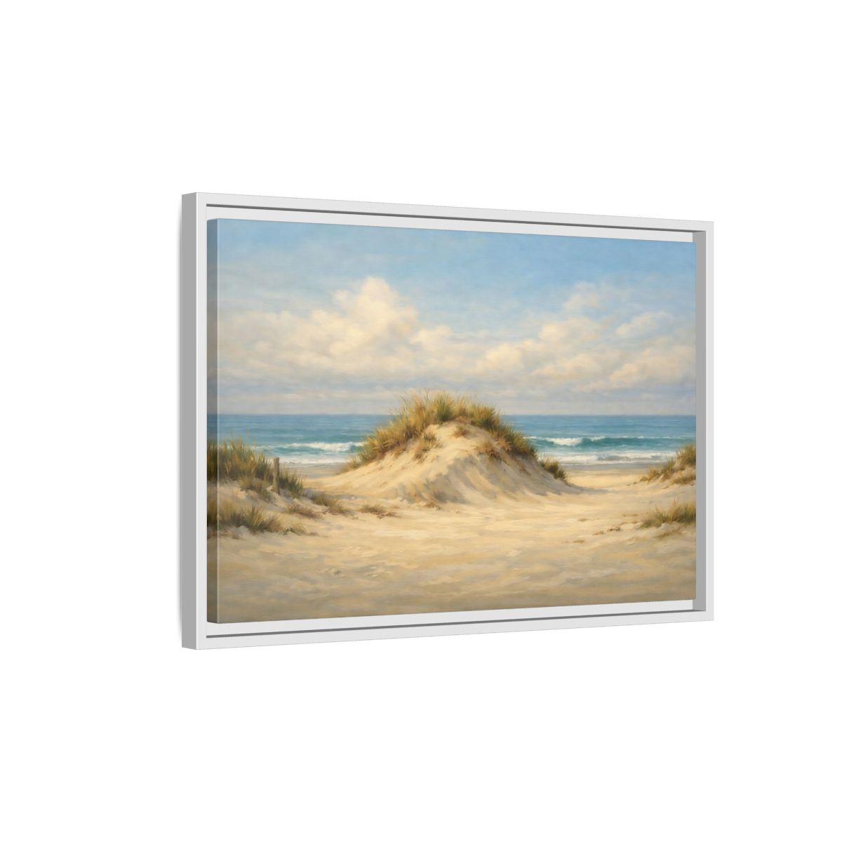 Side Mockup 1. Nature Sand Dune Blue And Sand shown as stretched canvas wall art