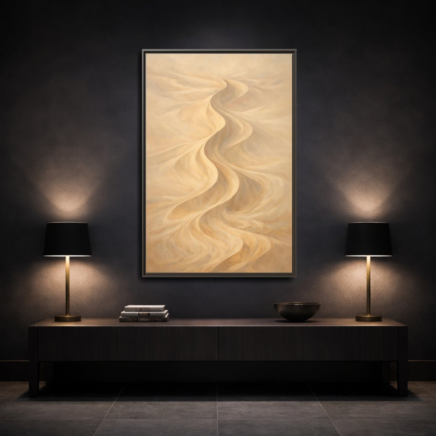 Mockup 2. Nature Sand Dunes Beige Sand Dunes shown as stretched canvas wall art