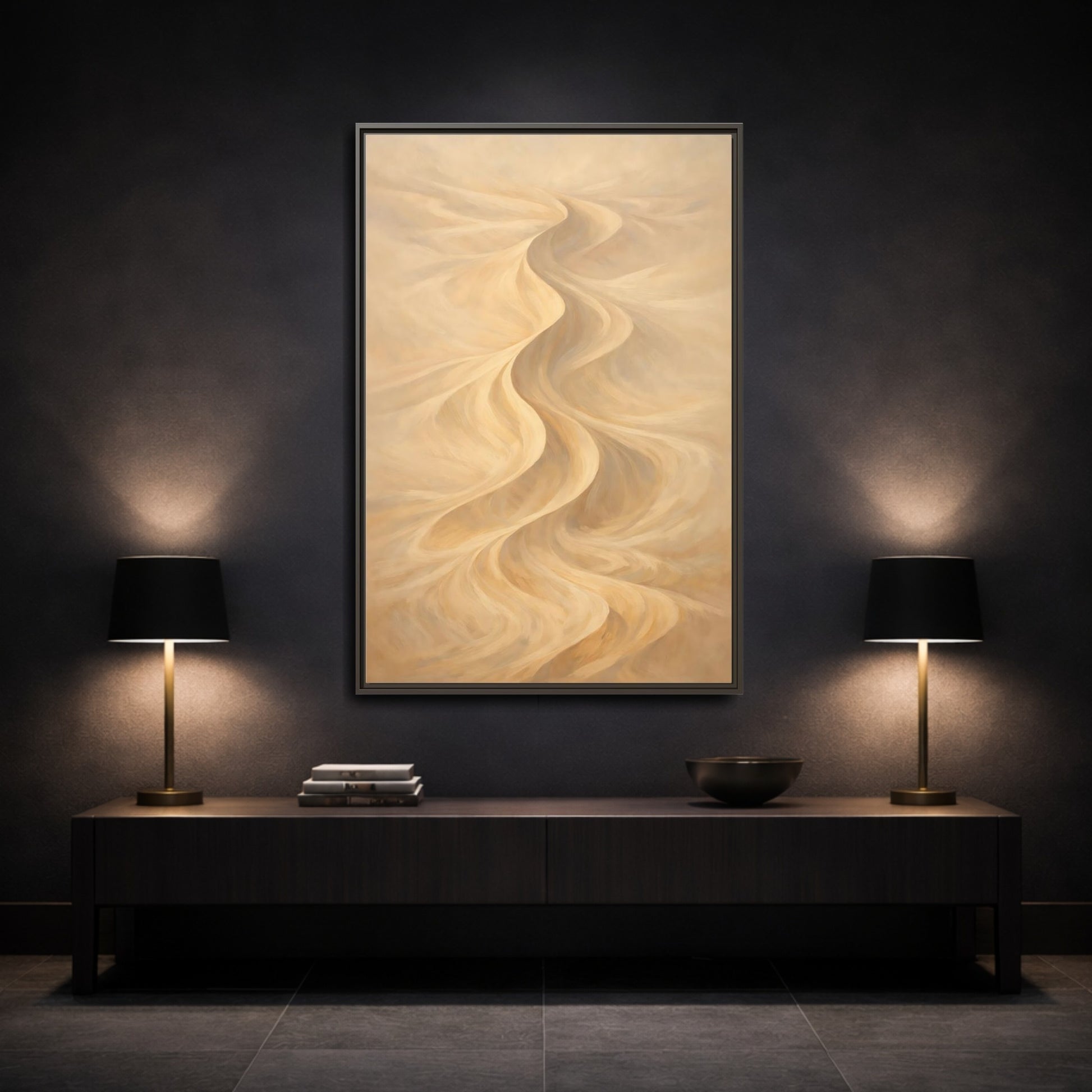 Mockup 2. Nature Sand Dunes Beige Sand Dunes shown as stretched canvas wall art
