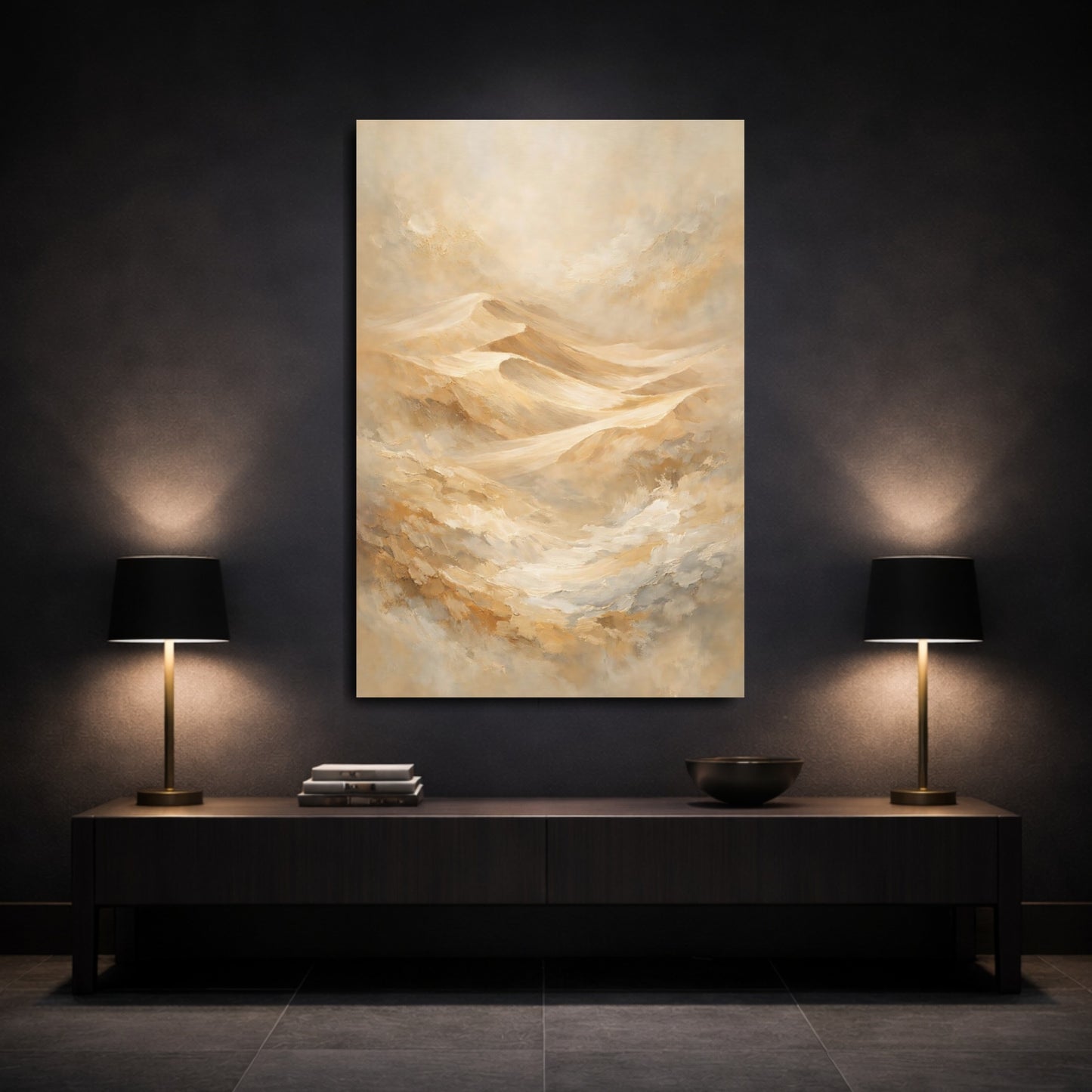 Mockup 2. Nature Sand Dunes Beige Sand Dunes shown as stretched canvas wall art