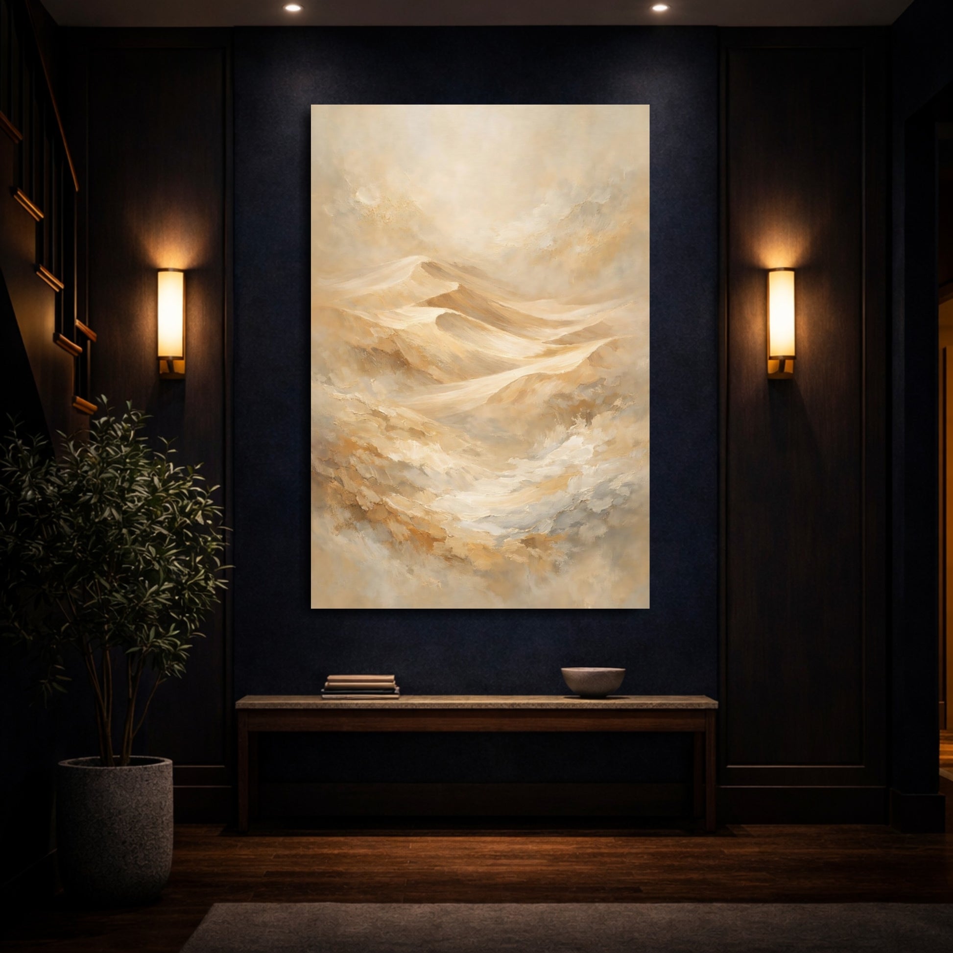 Mockup 3. Nature Sand Dunes Beige Sand Dunes shown as stretched canvas wall art