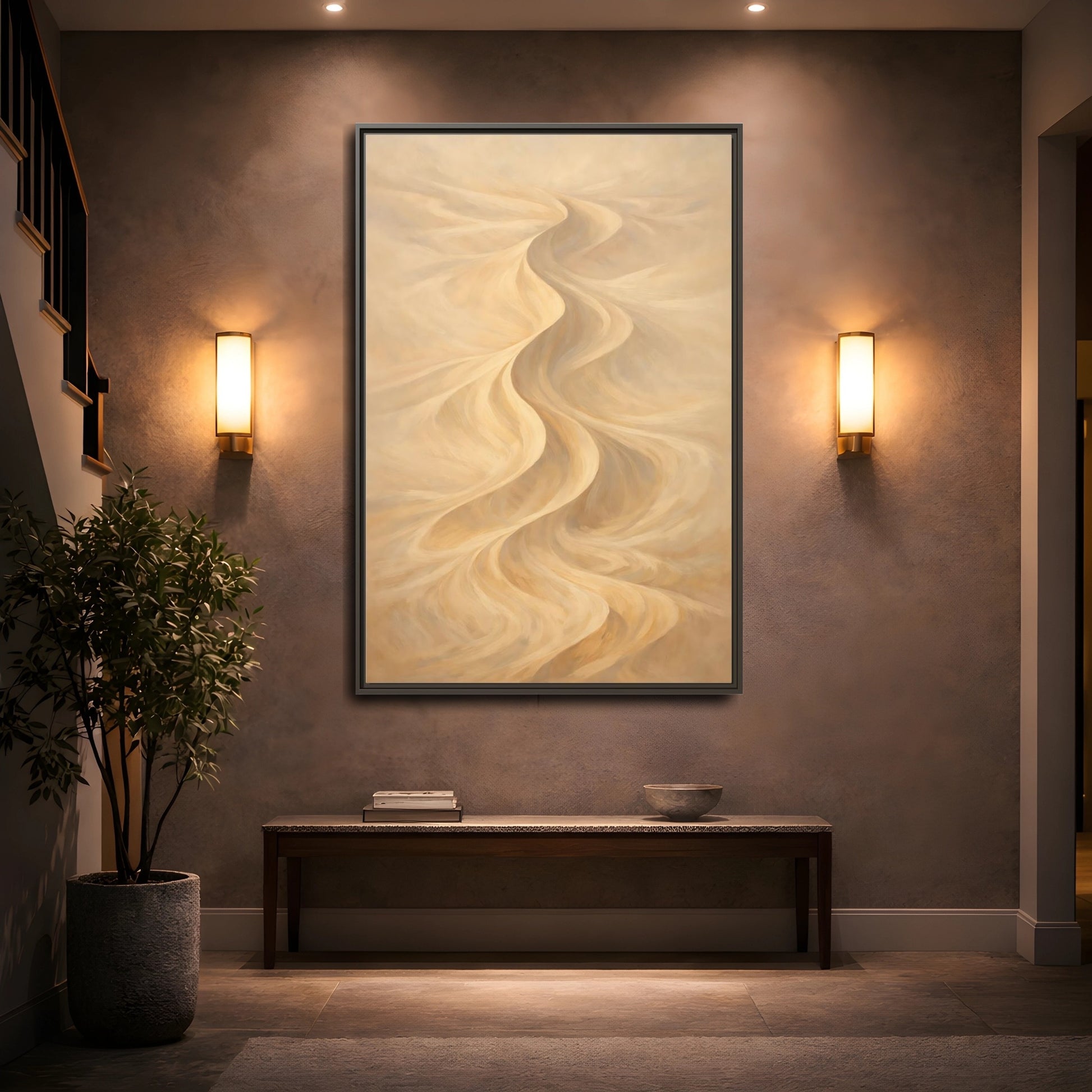 Mockup 4. Nature Sand Dunes Beige Sand Dunes shown as stretched canvas wall art