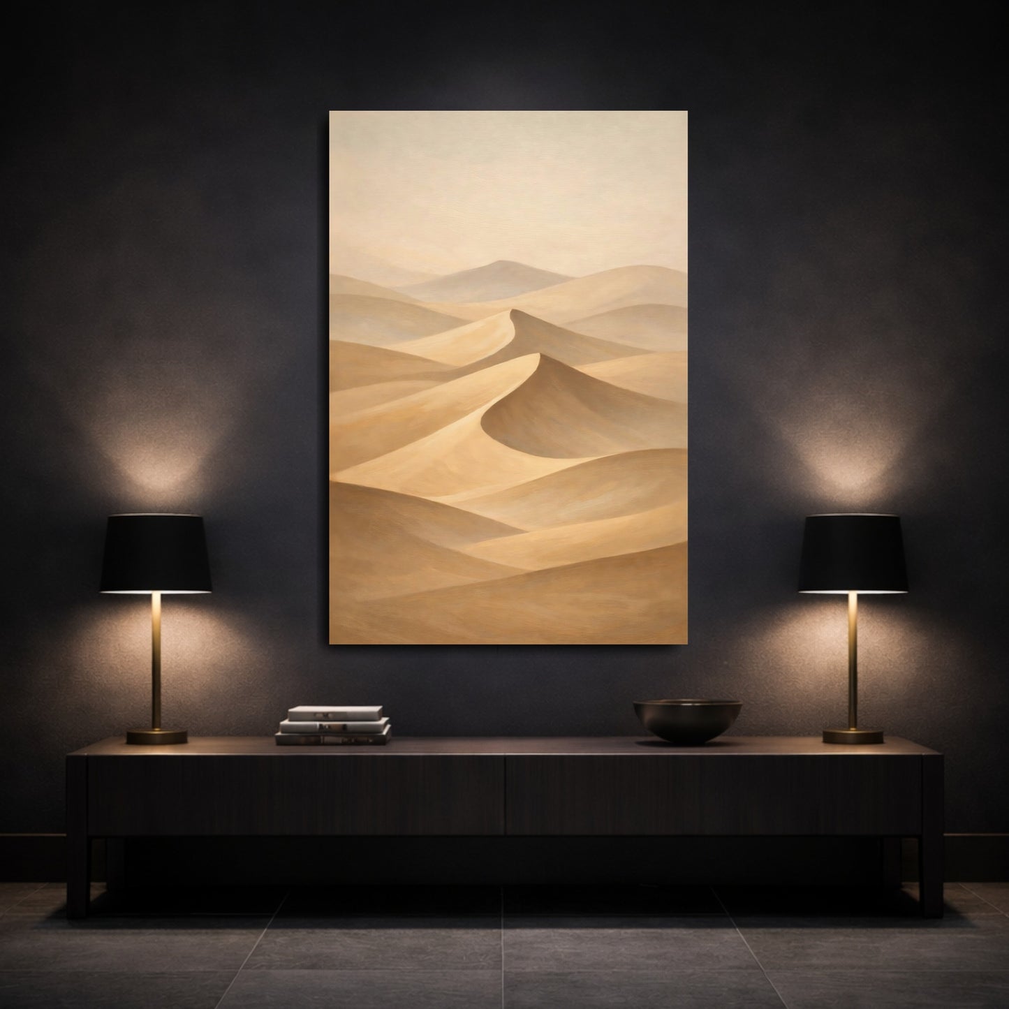 Mockup 2. Nature Sand Dunes Brown And Beige Dunes shown as stretched canvas wall art