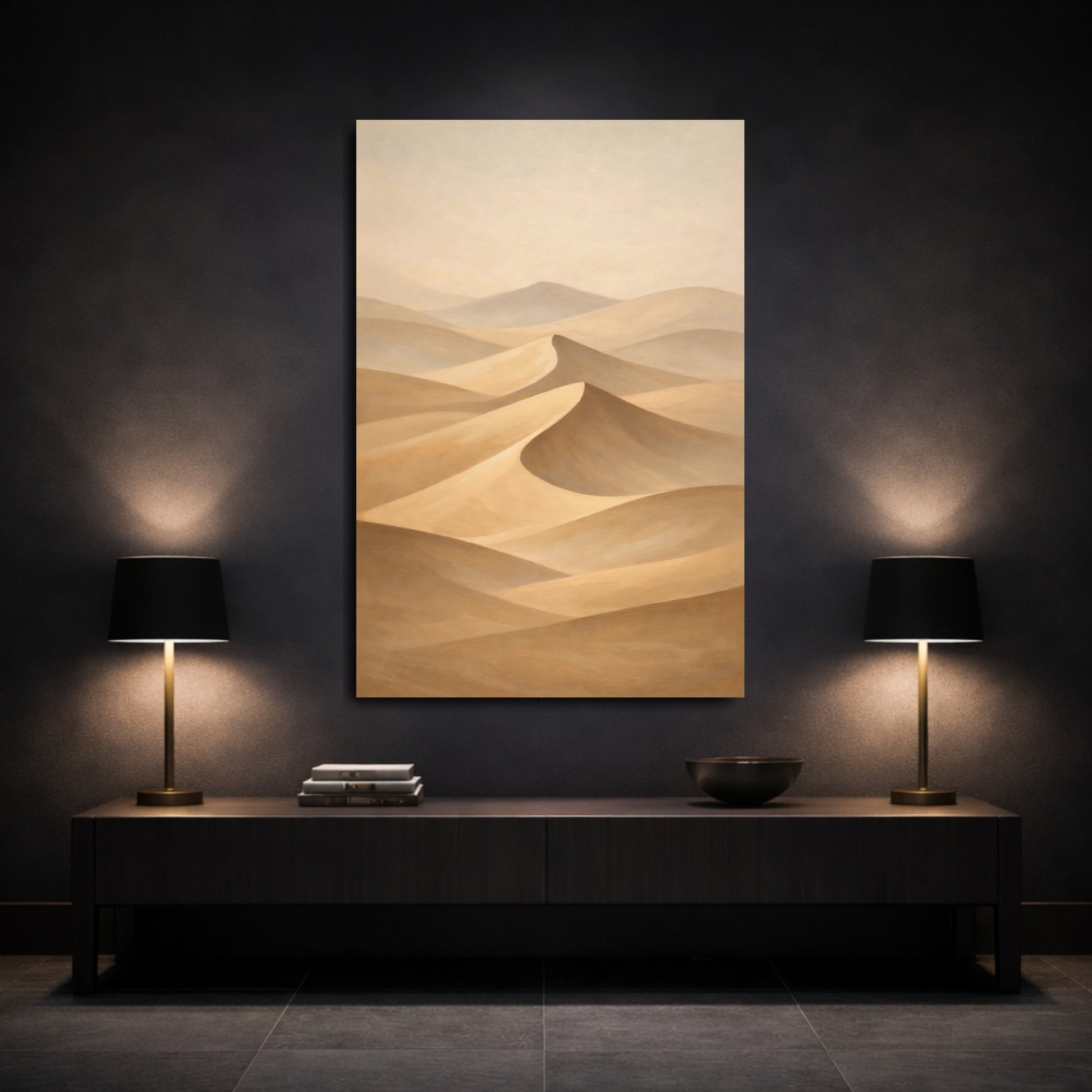 Mockup 2. Nature Sand Dunes Brown And Beige Dunes shown as stretched canvas wall art