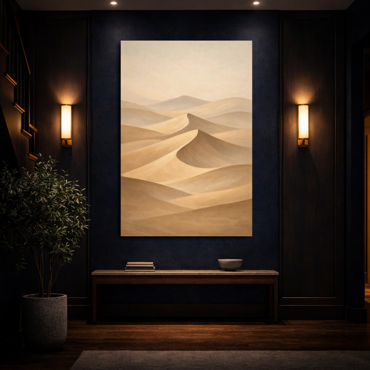 Mockup 3. Nature Sand Dunes Brown And Beige Dunes shown as stretched canvas wall art