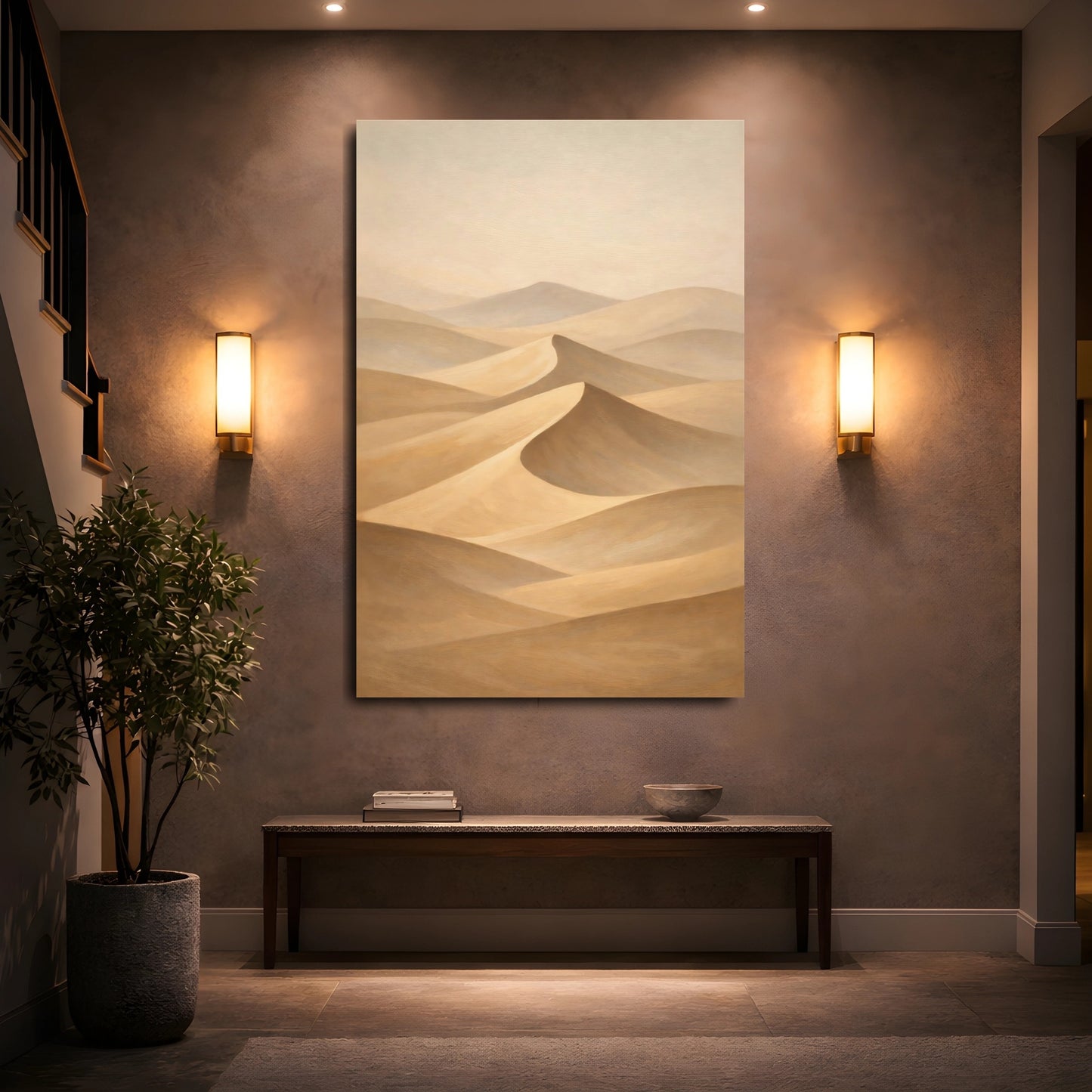Mockup 4. Nature Sand Dunes Brown And Beige Dunes shown as stretched canvas wall art