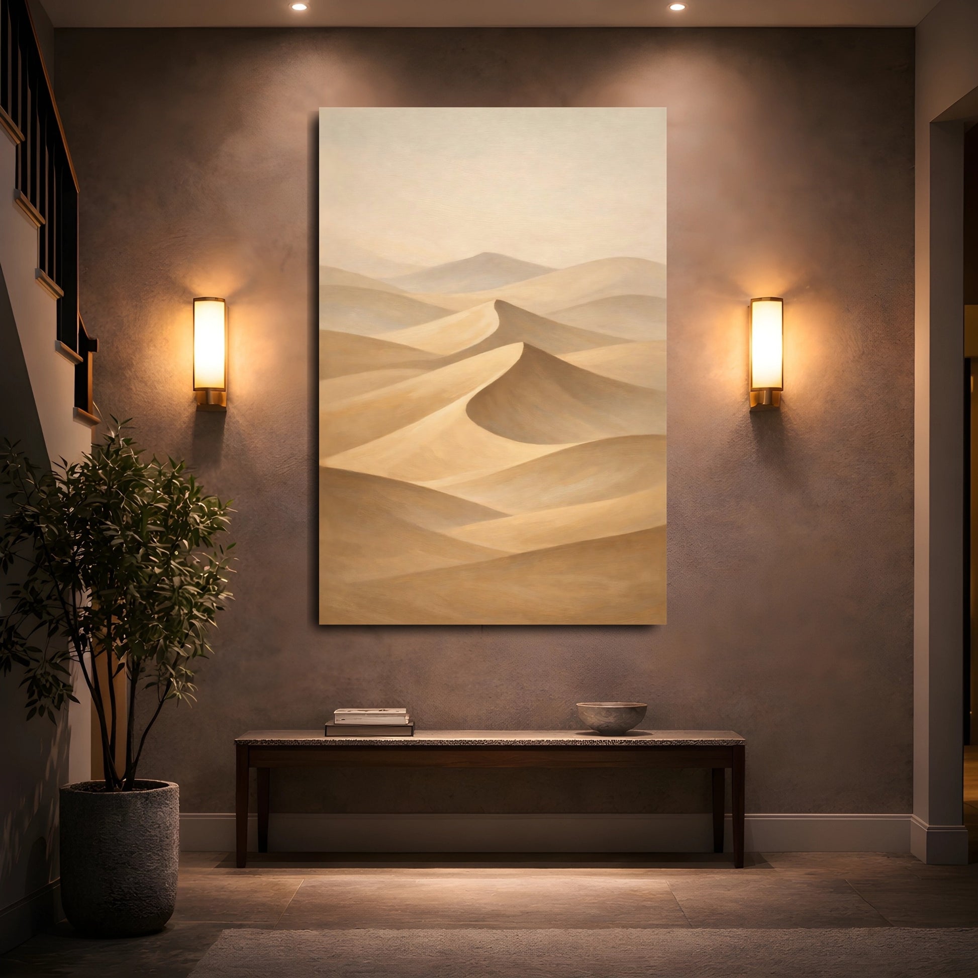 Mockup 4. Nature Sand Dunes Brown And Beige Dunes shown as stretched canvas wall art