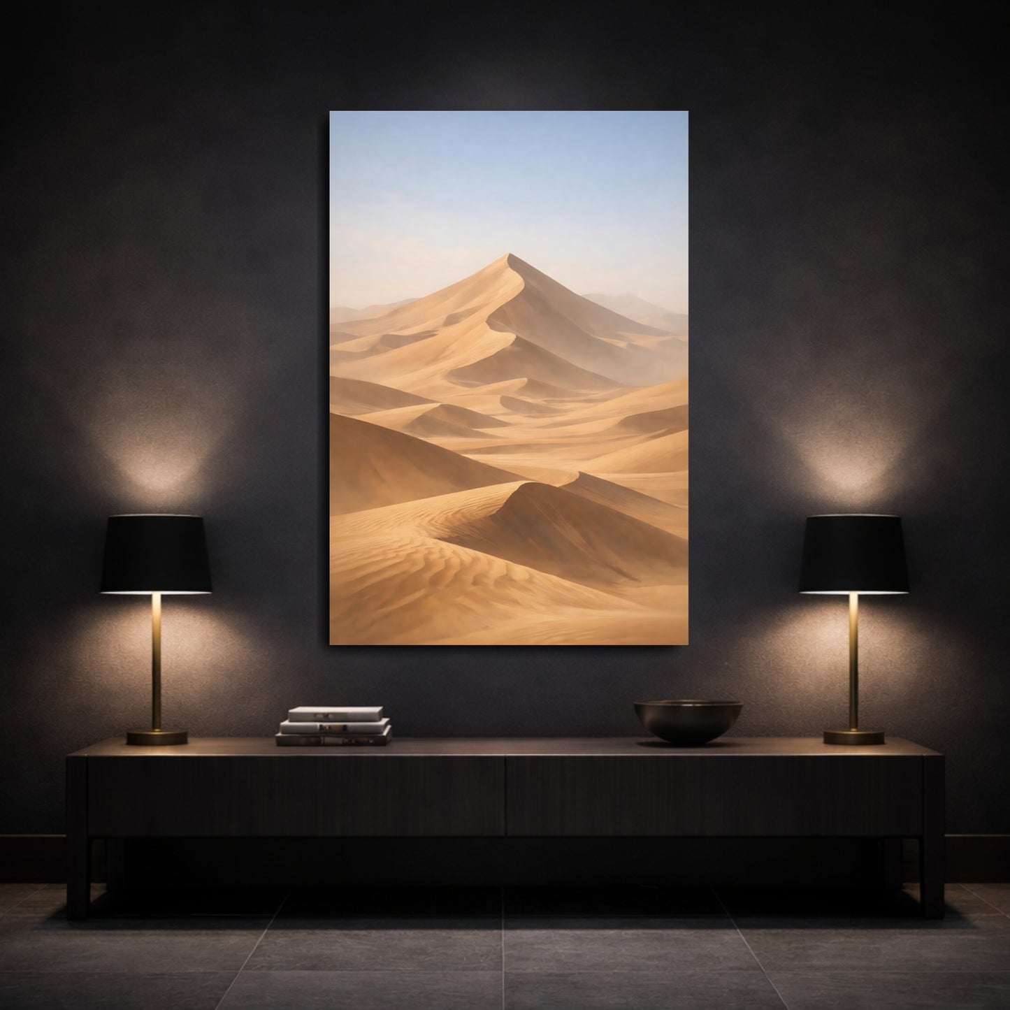 Mockup 2. Nature Sand Dunes Brown And Beige shown as stretched canvas wall art