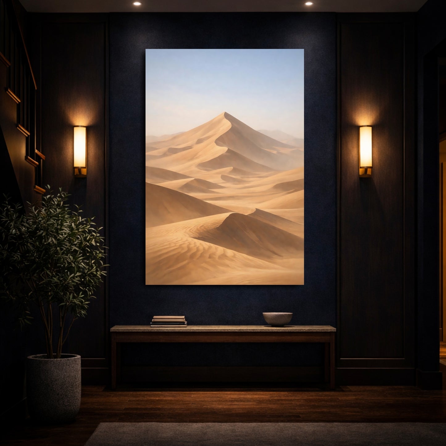 Mockup 3. Nature Sand Dunes Brown And Beige shown as stretched canvas wall art