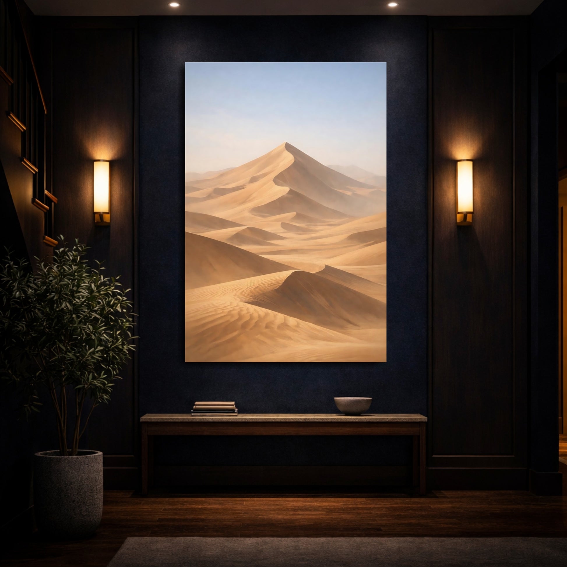 Mockup 3. Nature Sand Dunes Brown And Beige shown as stretched canvas wall art