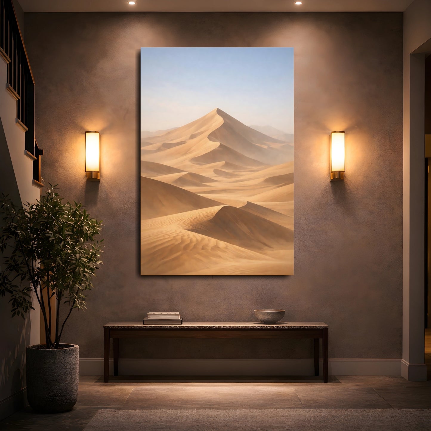 Mockup 4. Nature Sand Dunes Brown And Beige shown as stretched canvas wall art