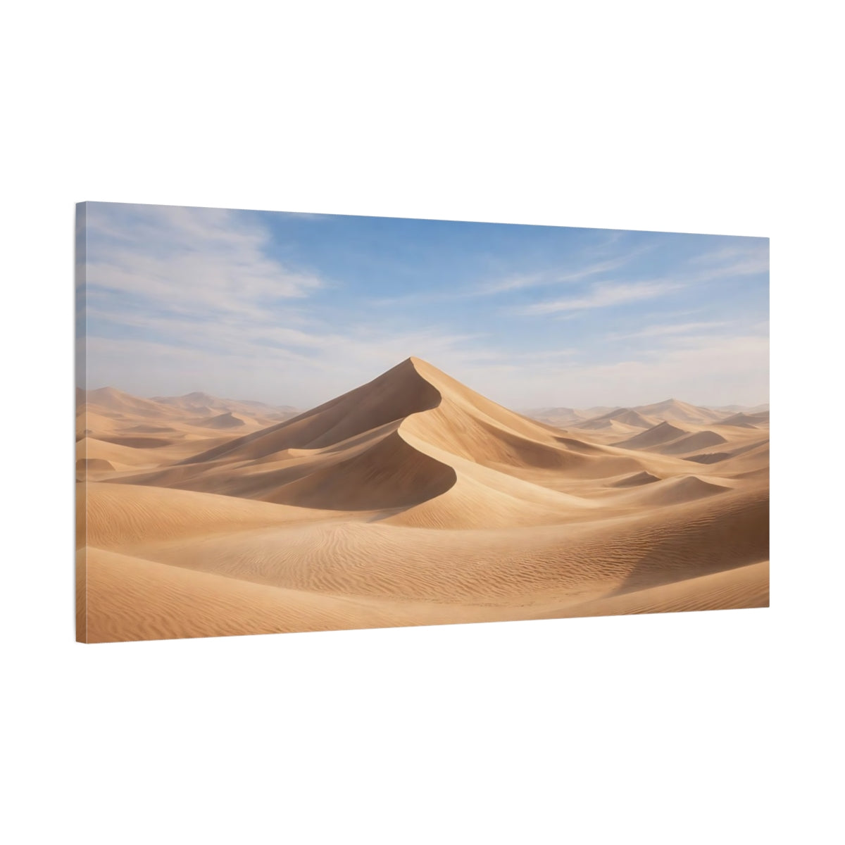 Side Mockup 1. Nature Sand Dunes Brown And Blue shown as stretched canvas wall art