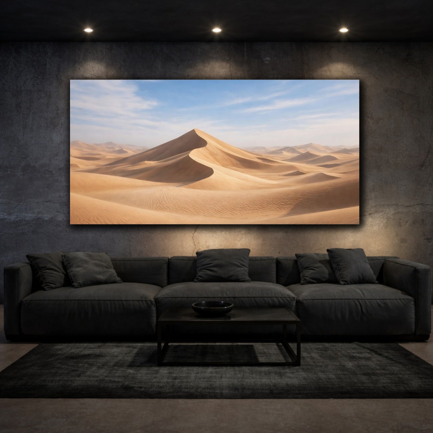 Mockup 2. Nature Sand Dunes Brown And Blue shown as stretched canvas wall art