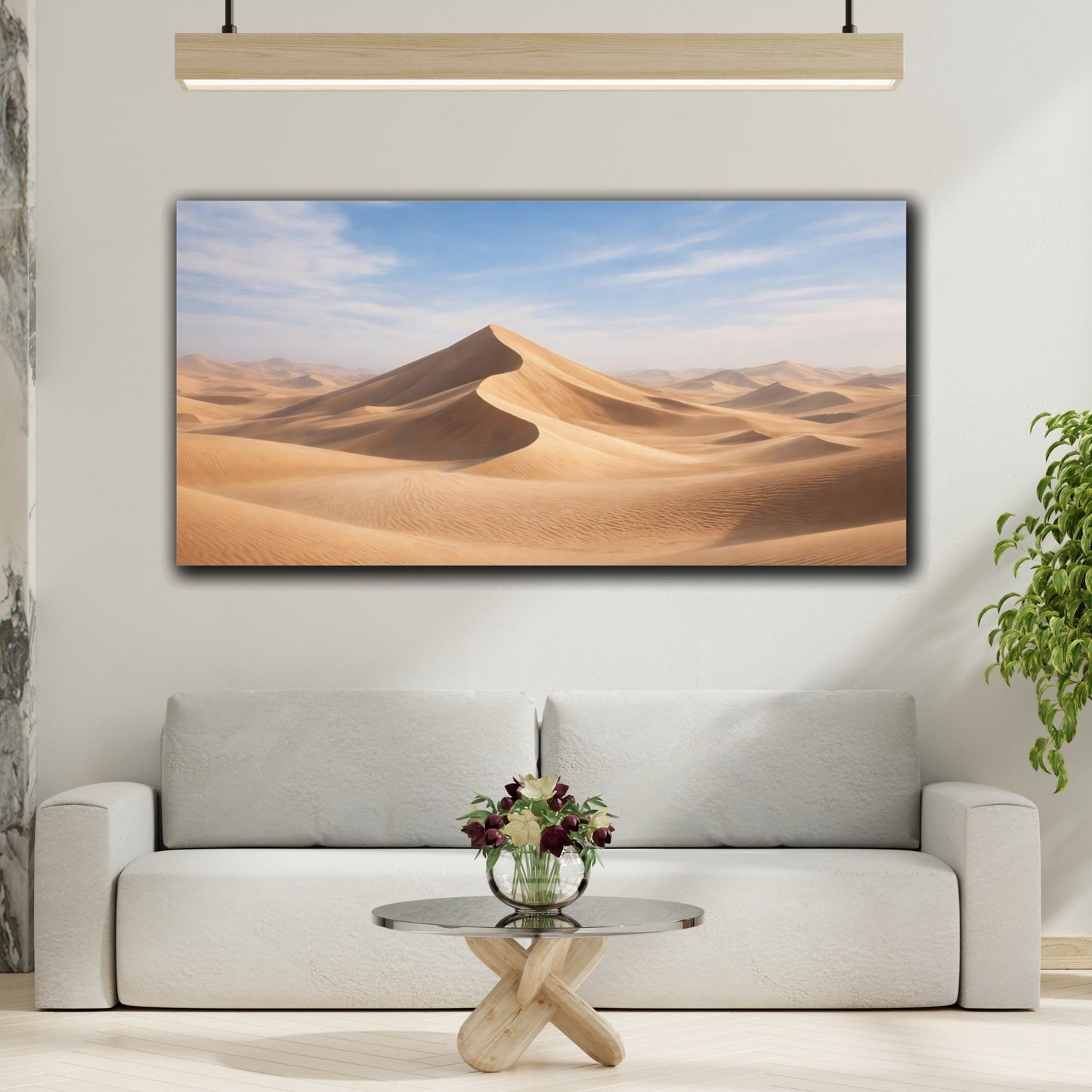 Mockup 3. Nature Sand Dunes Brown And Blue shown as stretched canvas wall art