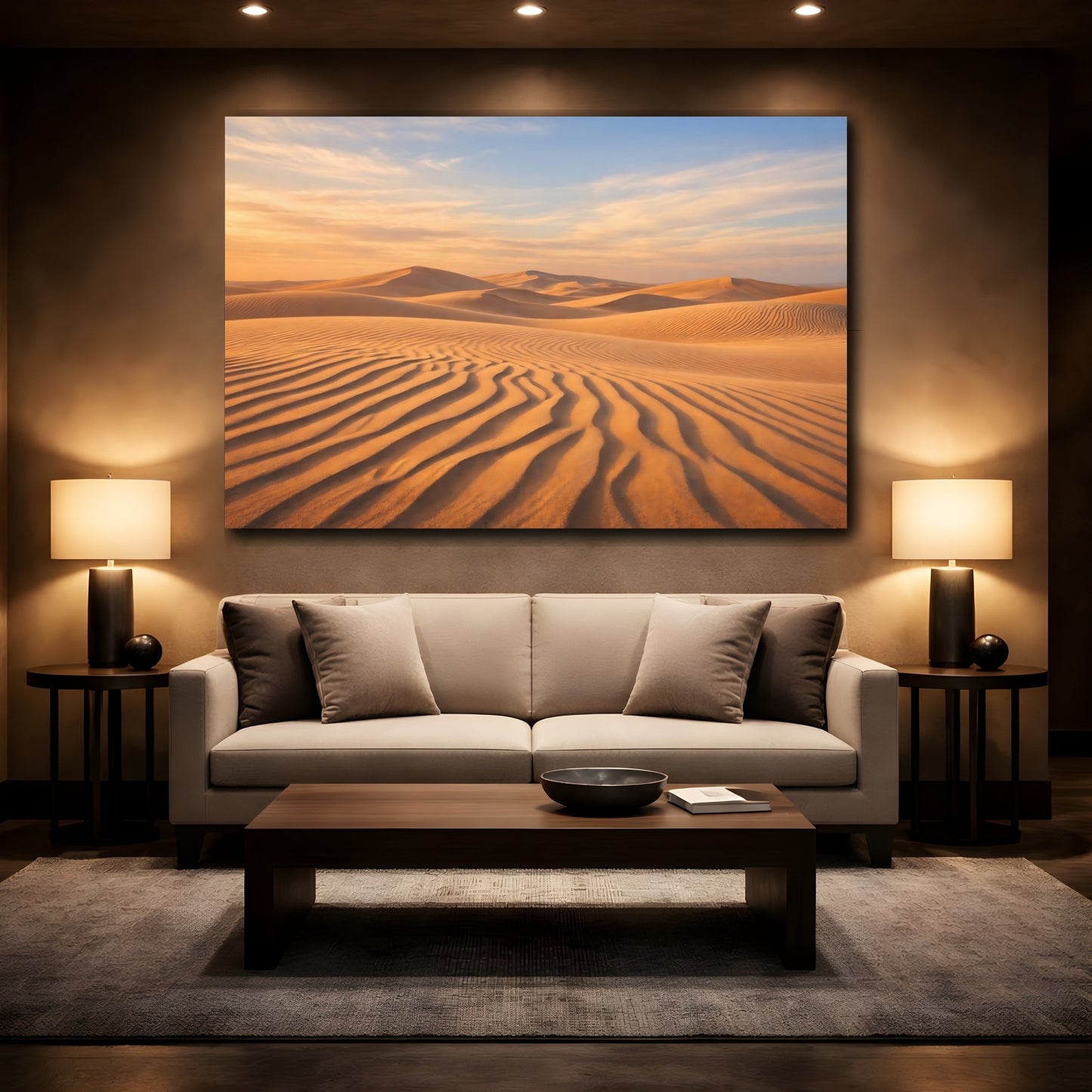 Mockup 3. Nature Sand Dunes Desert Dunes Golden shown as stretched canvas wall art