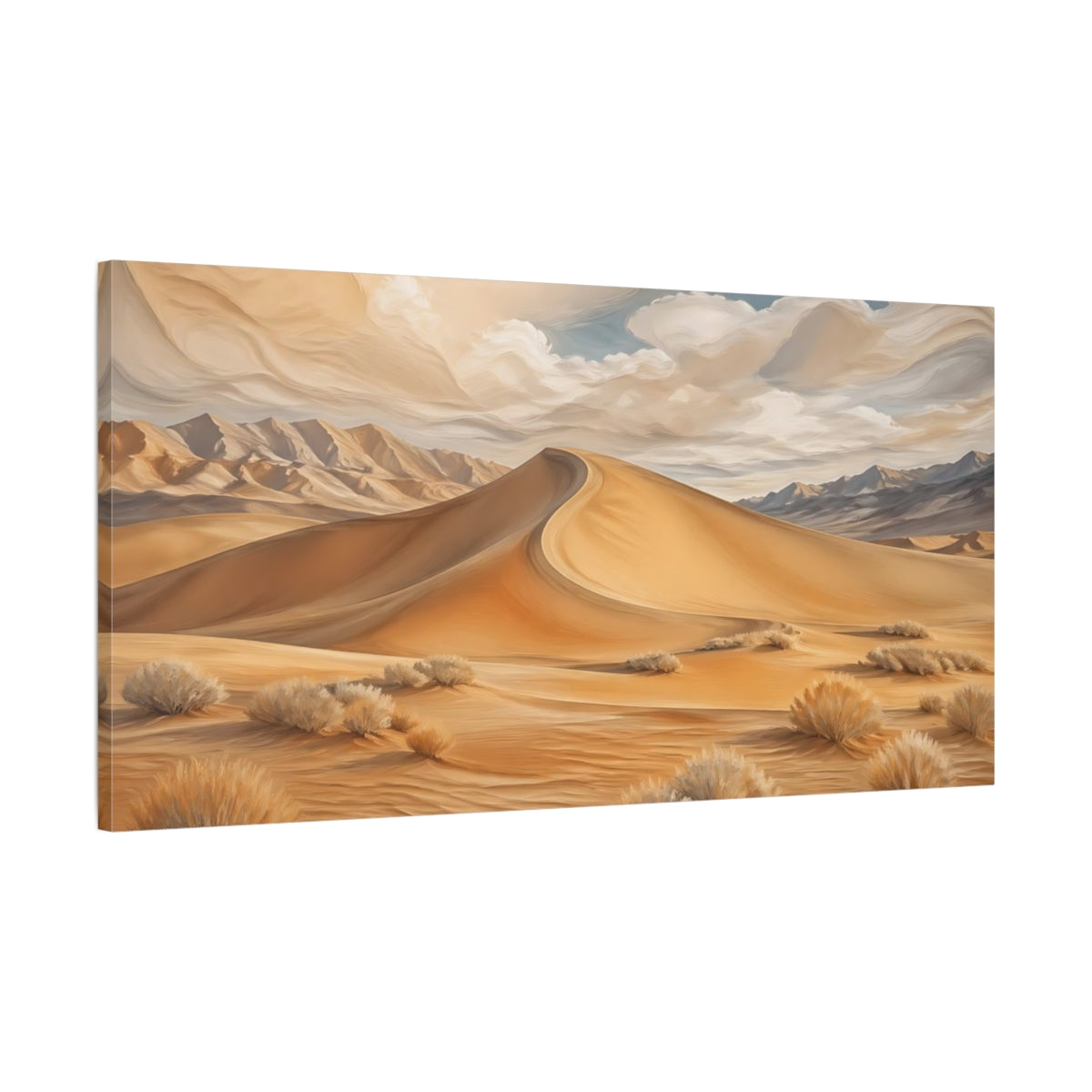 Main Mockup. Nature Sand Dunes Desert Gold shown as stretched canvas wall art