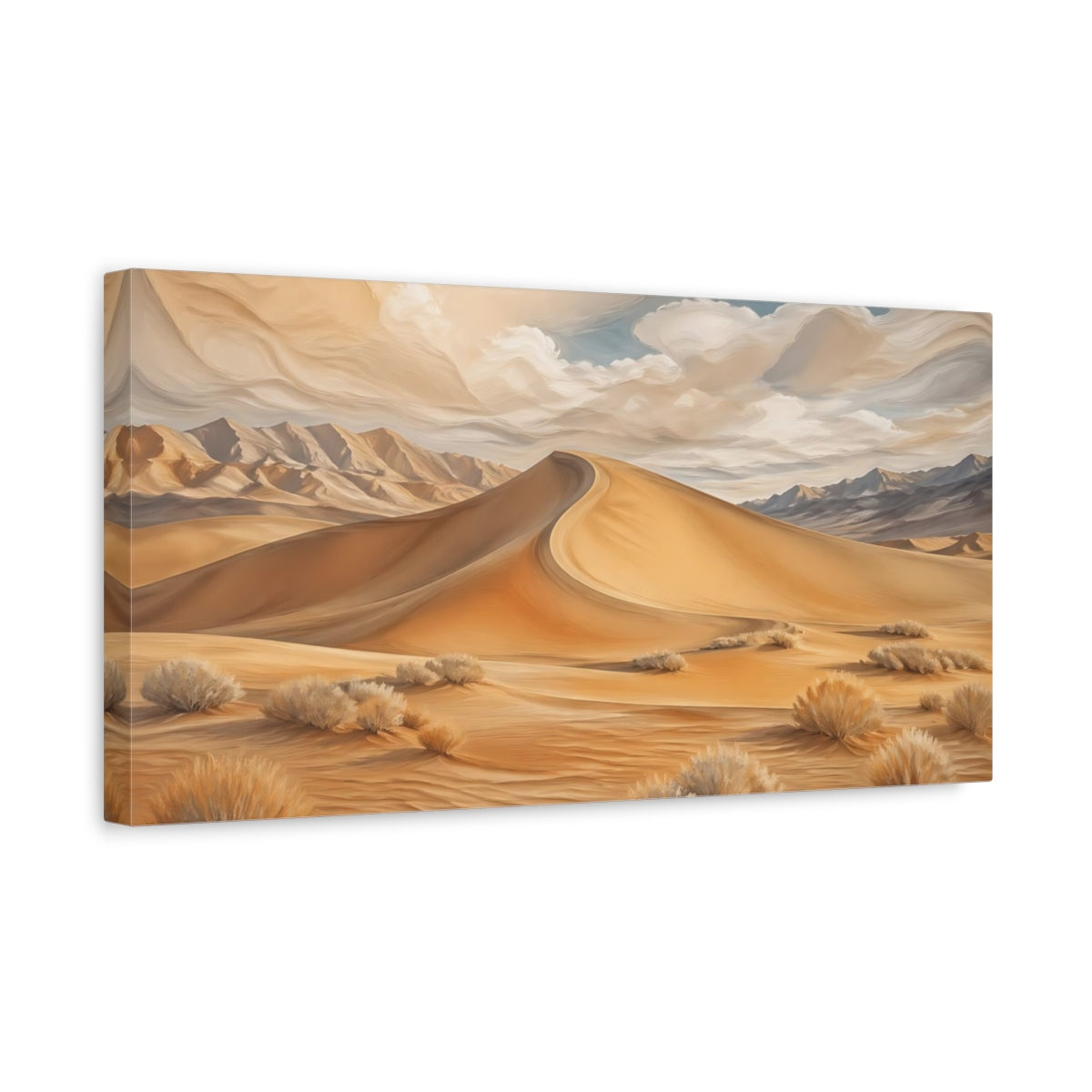 Side Mockup 3. Nature Sand Dunes Desert Gold shown as stretched canvas wall art