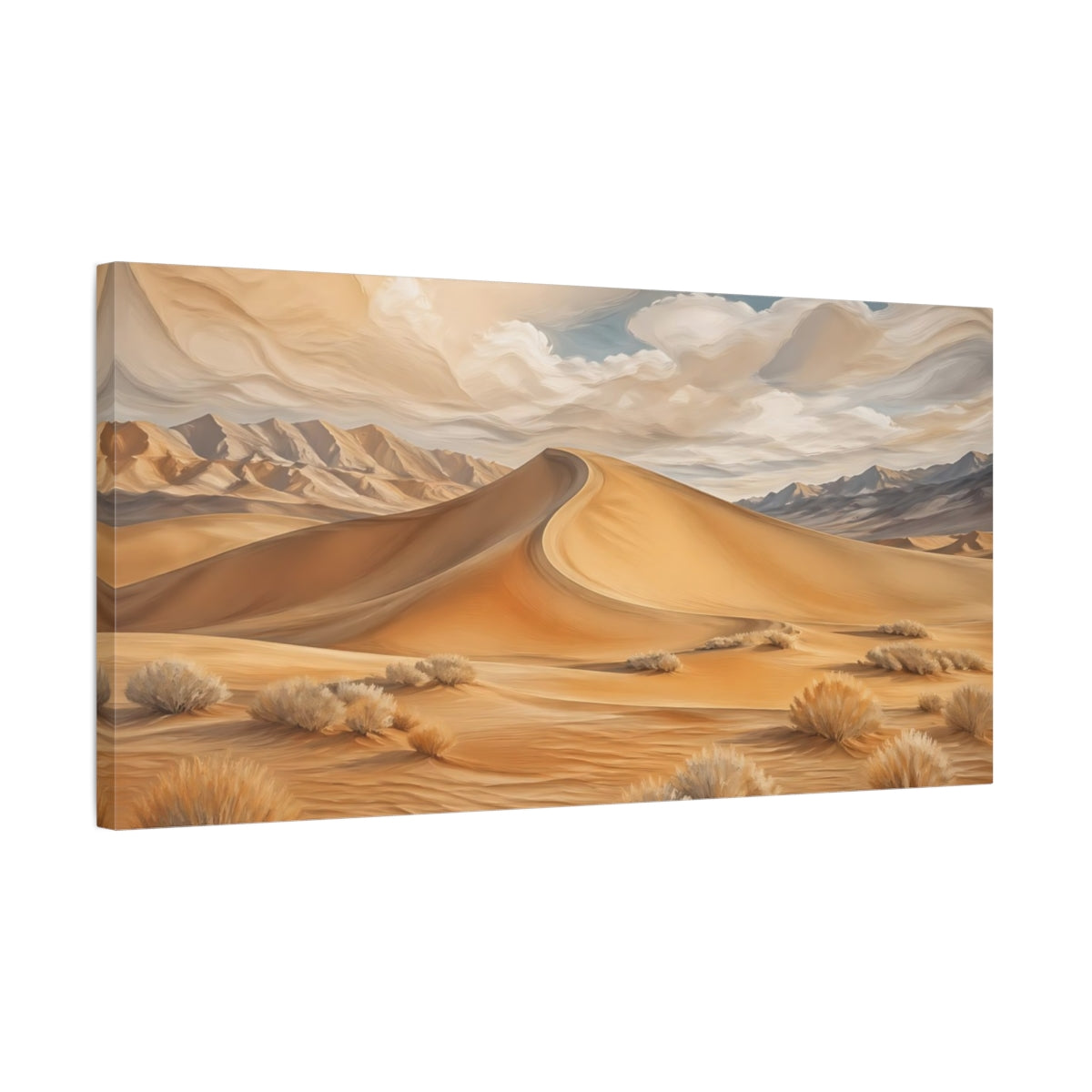 Side Mockup 1. Nature Sand Dunes Desert Gold shown as stretched canvas wall art