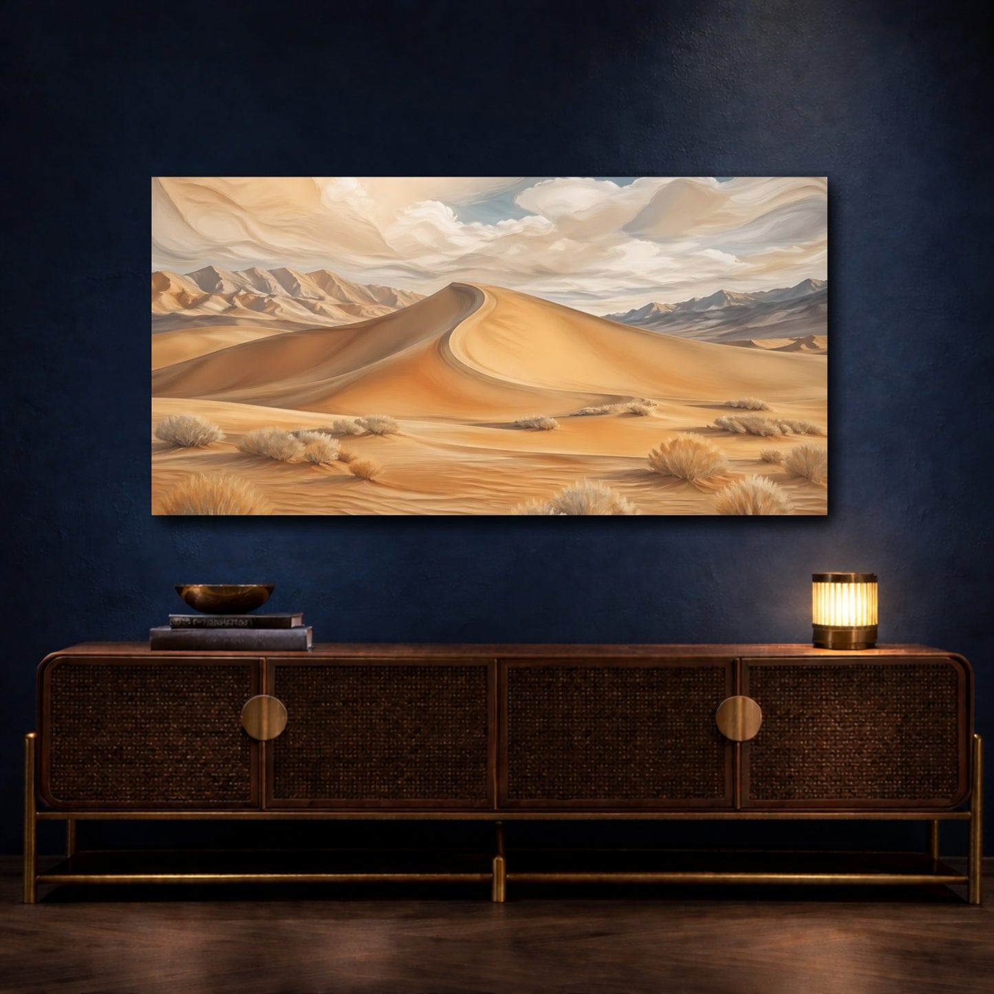 Mockup 4. Nature Sand Dunes Desert Gold shown as stretched canvas wall art