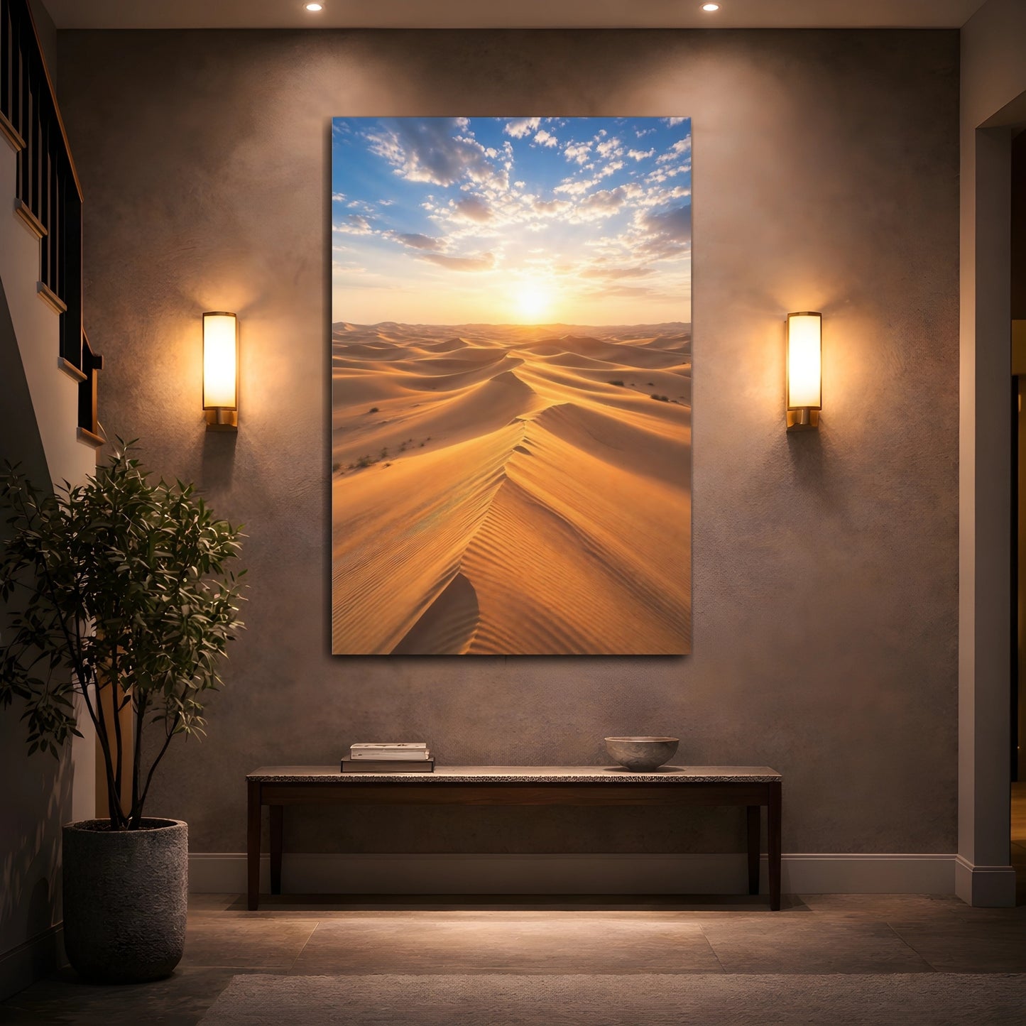 Mockup 2. Nature Sand Dunes Desert Sunset shown as stretched canvas wall art