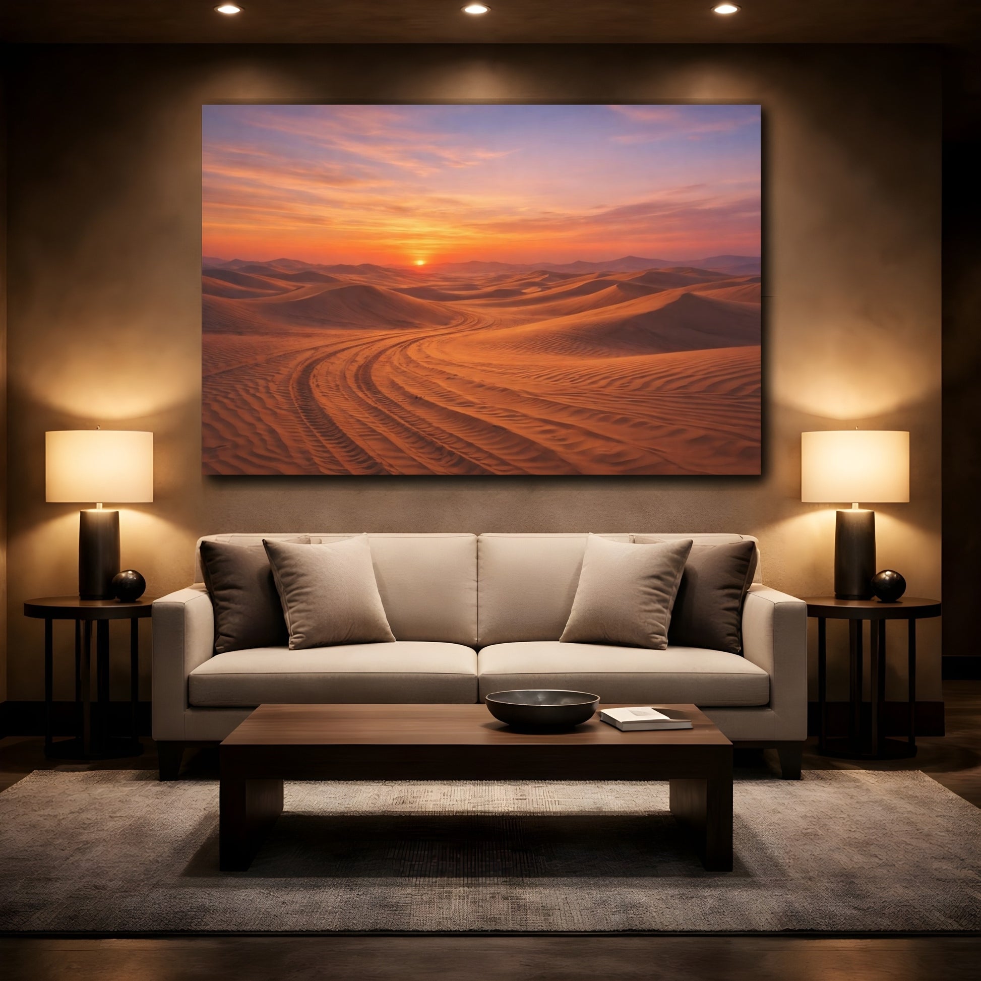 Mockup 3. Nature Sand Dunes Desert Sunset shown as stretched canvas wall art