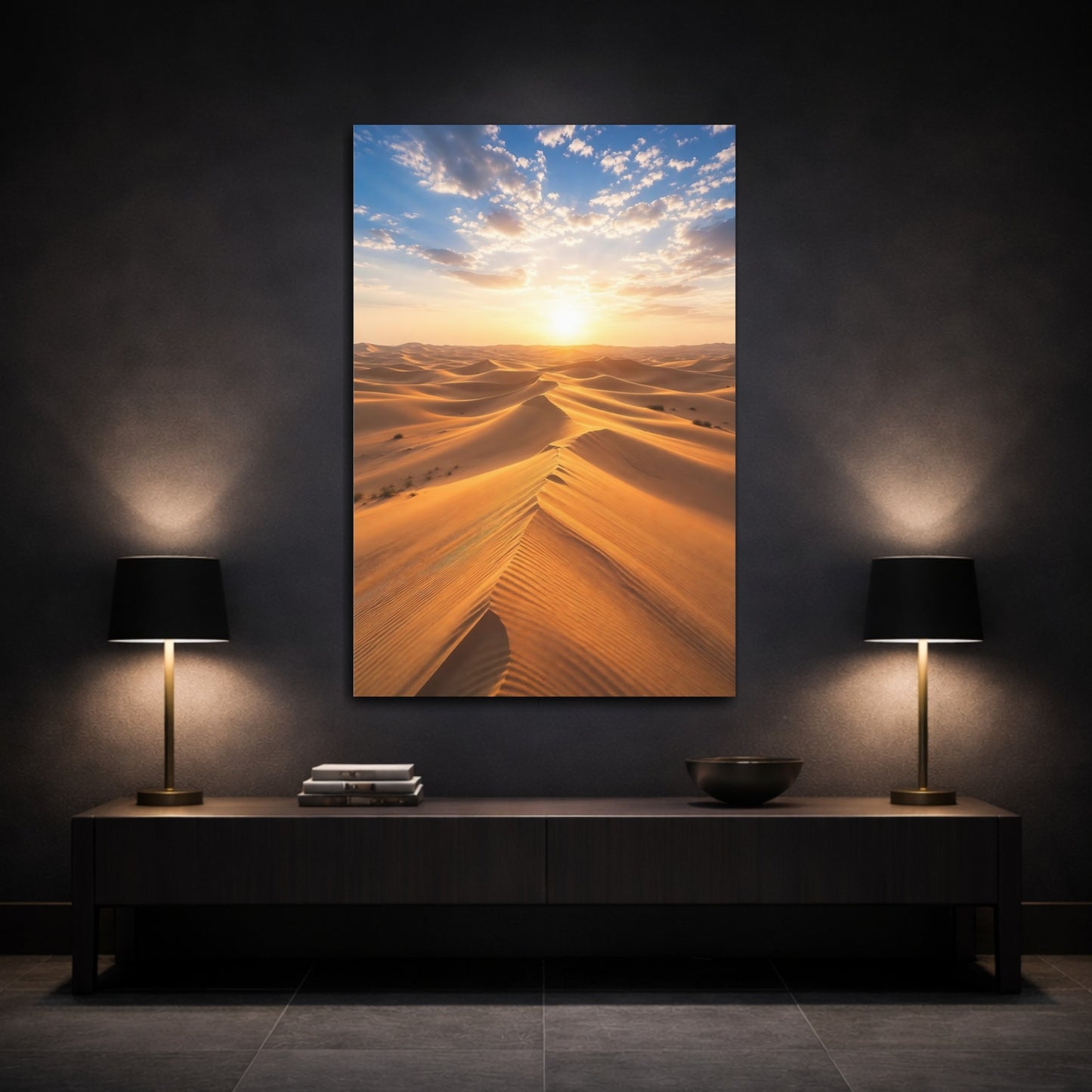 Mockup 3. Nature Sand Dunes Desert Sunset shown as stretched canvas wall art
