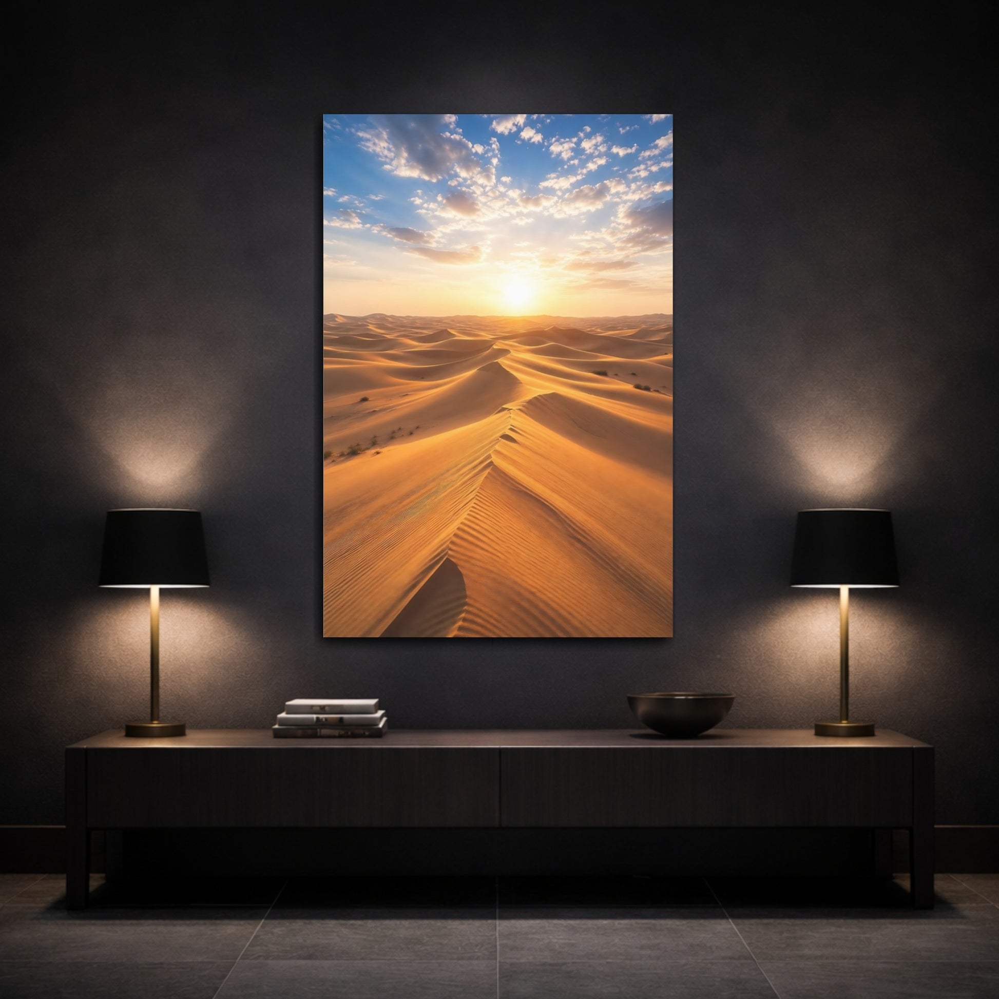 Mockup 3. Nature Sand Dunes Desert Sunset shown as stretched canvas wall art