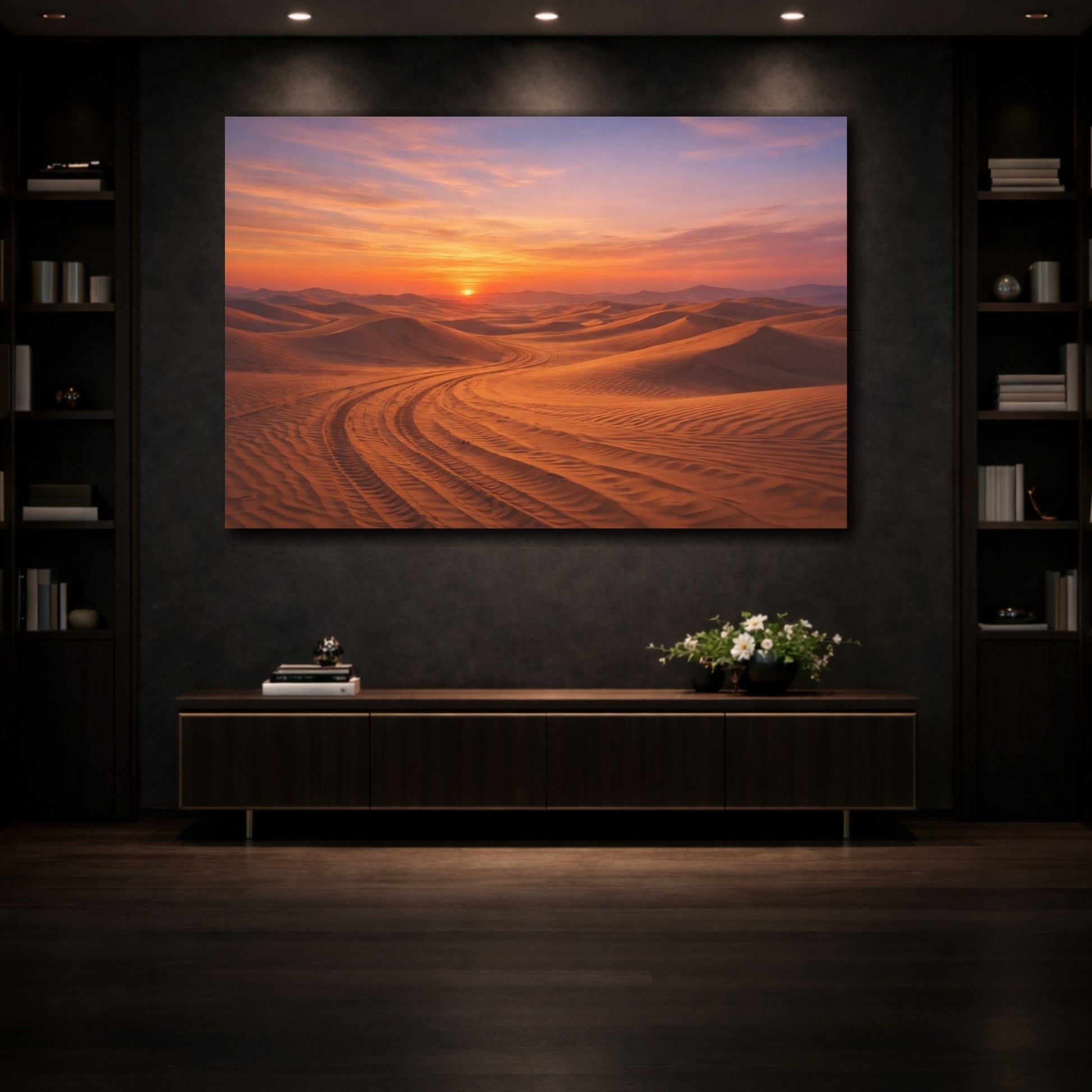 Mockup 4. Nature Sand Dunes Desert Sunset shown as stretched canvas wall art