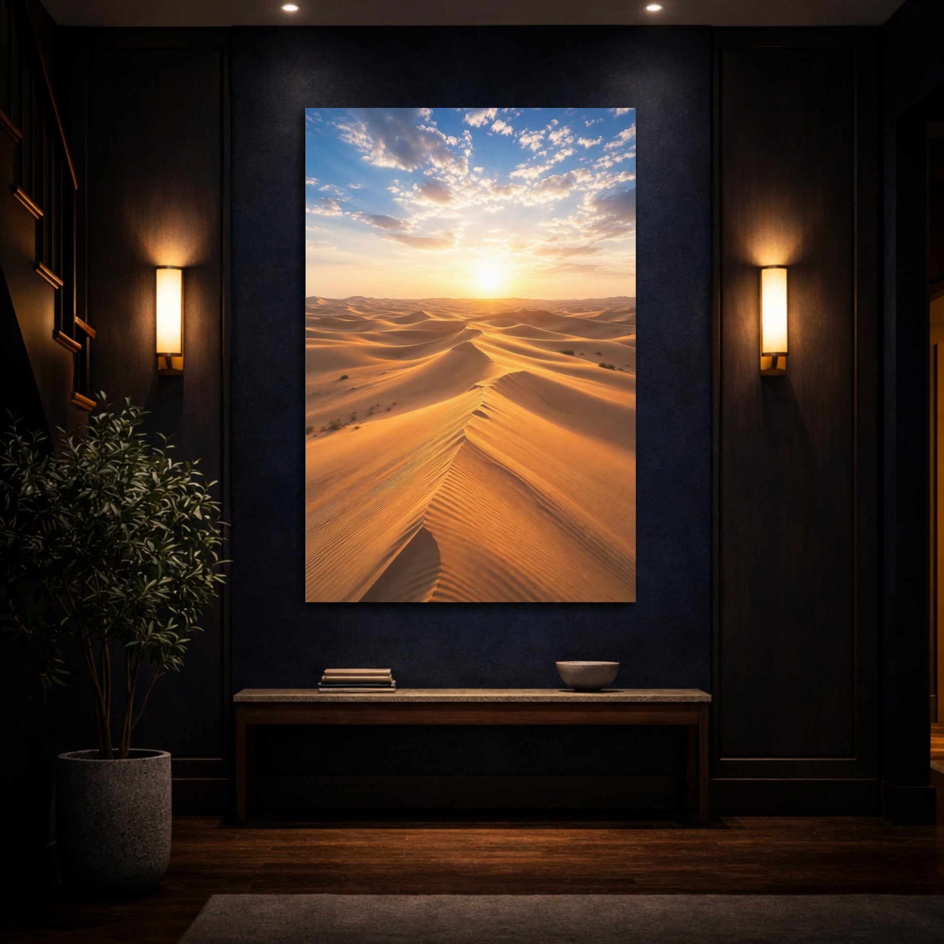 Mockup 4. Nature Sand Dunes Desert Sunset shown as stretched canvas wall art