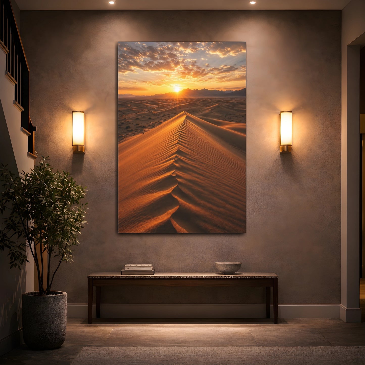 Mockup 2. Nature Sand Dunes Golden Desert Sunset shown as stretched canvas wall art