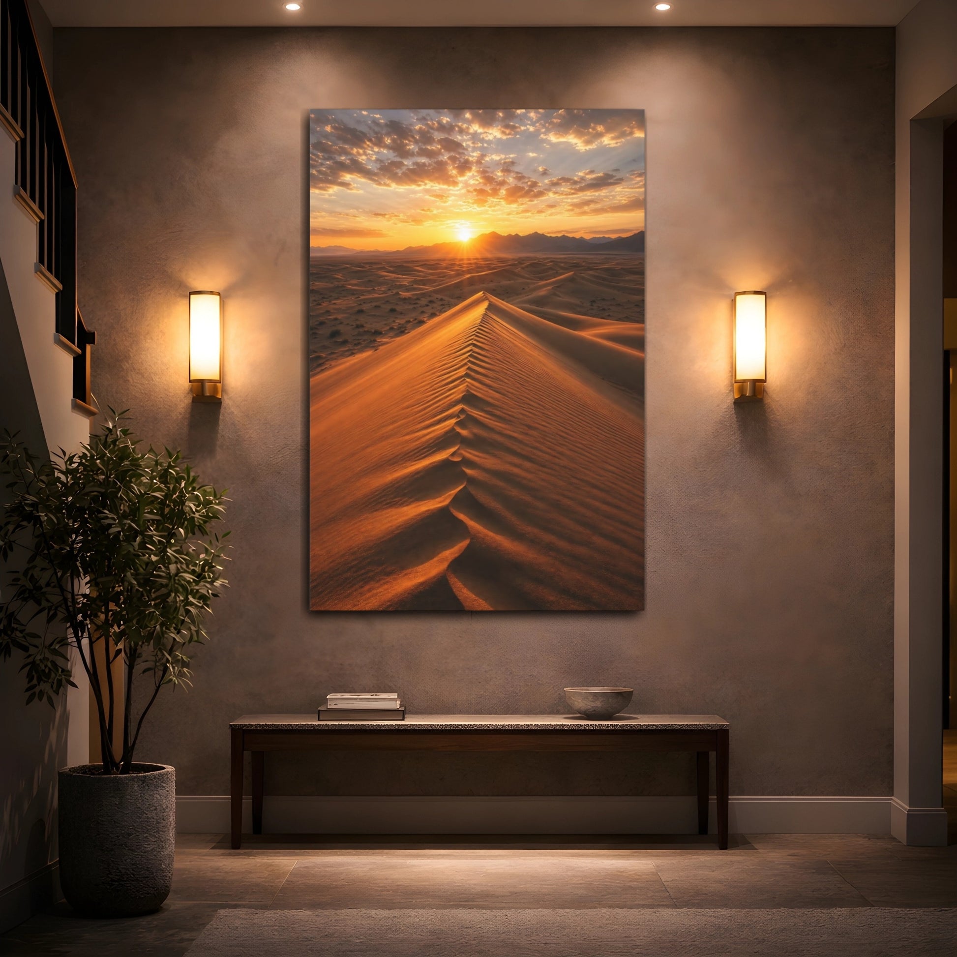 Mockup 2. Nature Sand Dunes Golden Desert Sunset shown as stretched canvas wall art